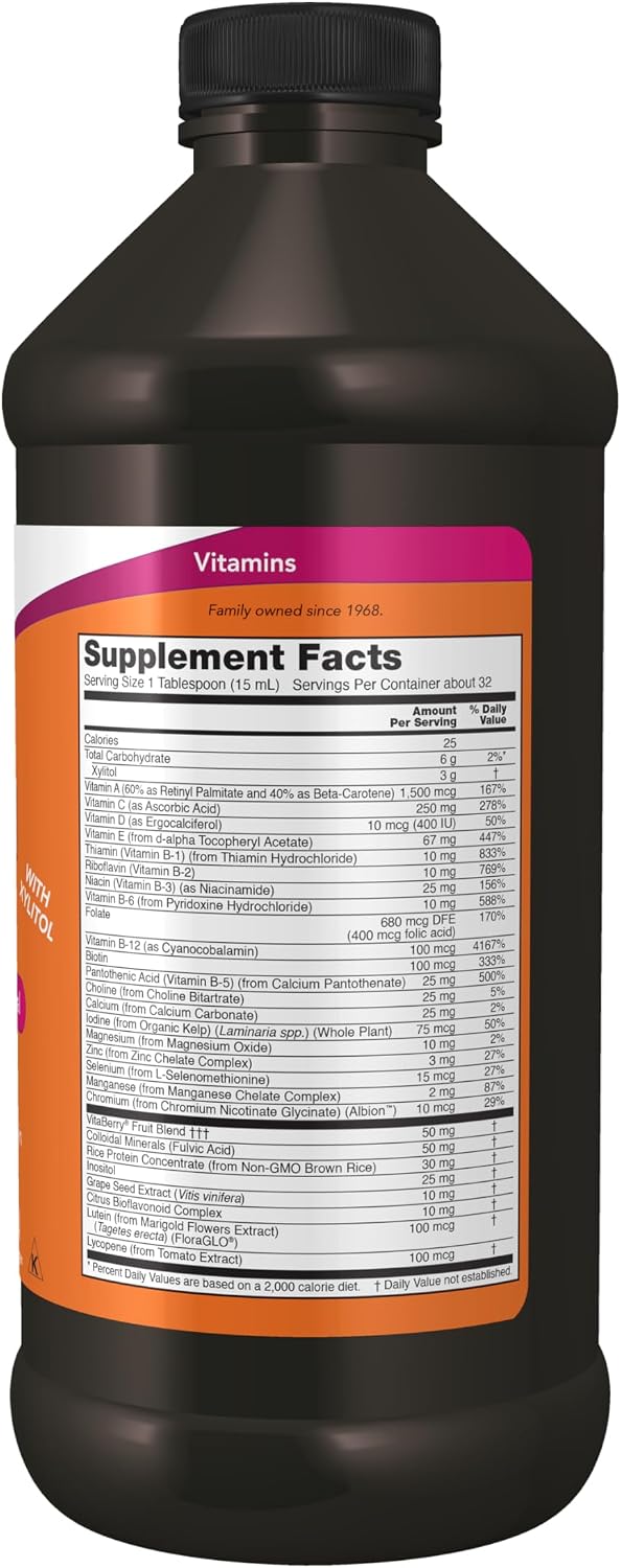 NOW Foods Liquid Multi, Tropical Orange Flavour, Fast Absorption with Added Phytonutrients, 473 mL