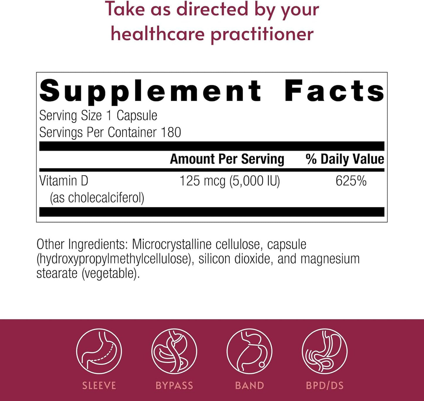 Bariatric Advantage Vitamin D3 5,000 IU – Water-Miscible Bariatric Vitamin D Capsules – Bone Strength Support – 180 Count - görsel 4