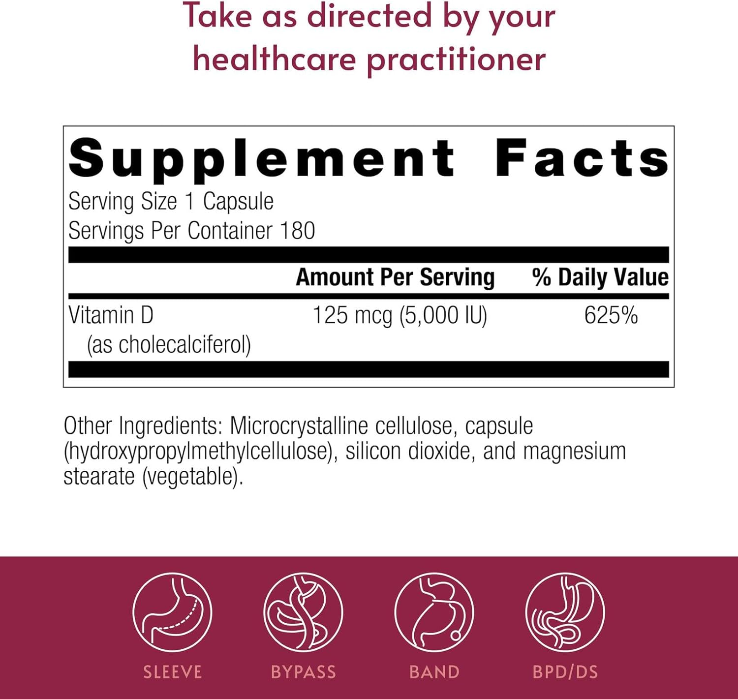 Bariatric Advantage Vitamin D3 5,000 IU – Water-Miscible Bariatric Vitamin D Capsules – Bone Strength Support – 180 Count - görsel 4