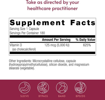 Bariatric Advantage Vitamin D3 5,000 IU – Water-Miscible Bariatric Vitamin D Capsules – Bone Strength Support – 180 Count