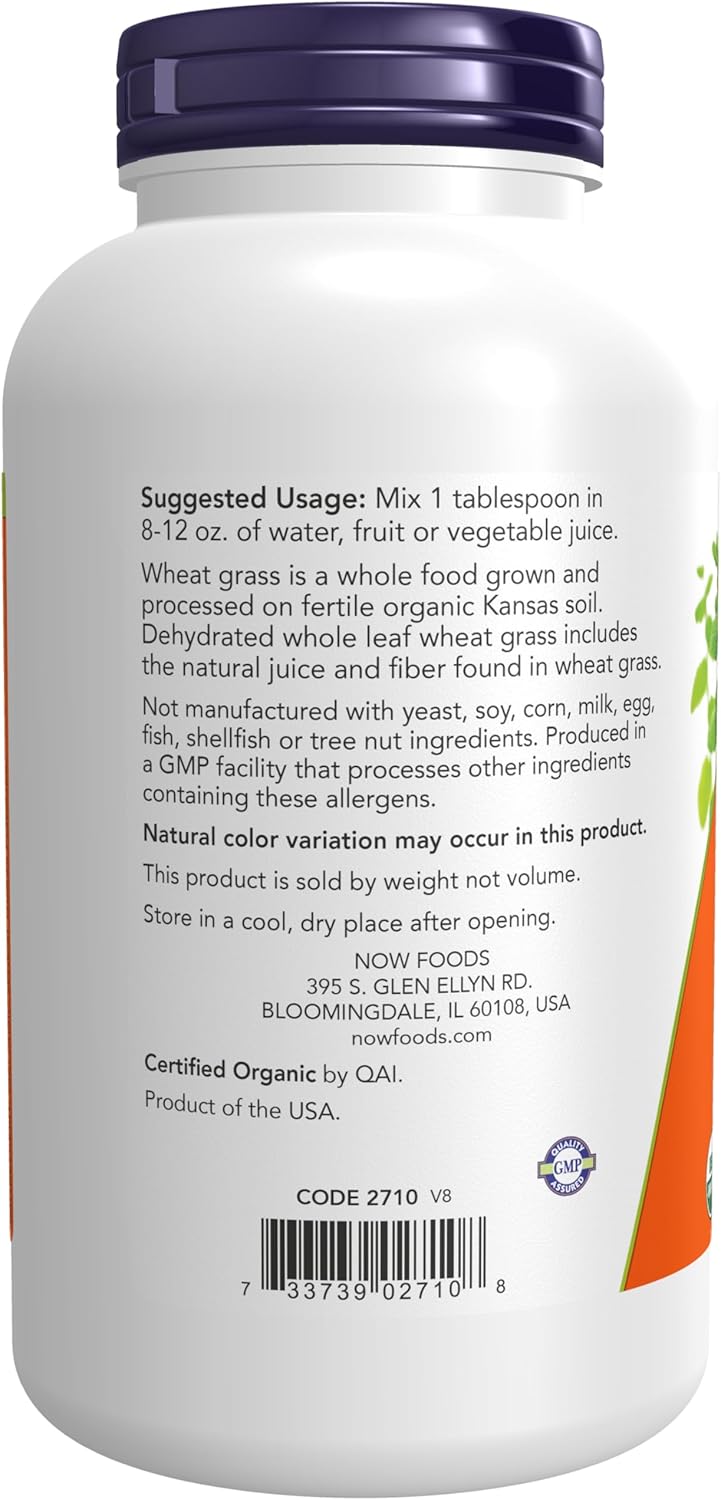 NOW Foods Certified Organic Wheat Grass Powder, 9 oz (255 g)