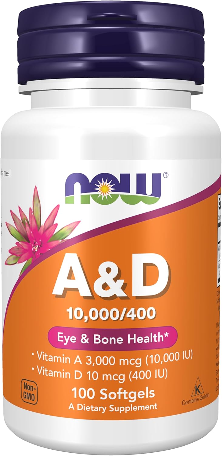 NOW Supplements, Vitamin A & D 10,000/400 IU, Eye and Bone Health, Essential Nutrition, 100 Softgels