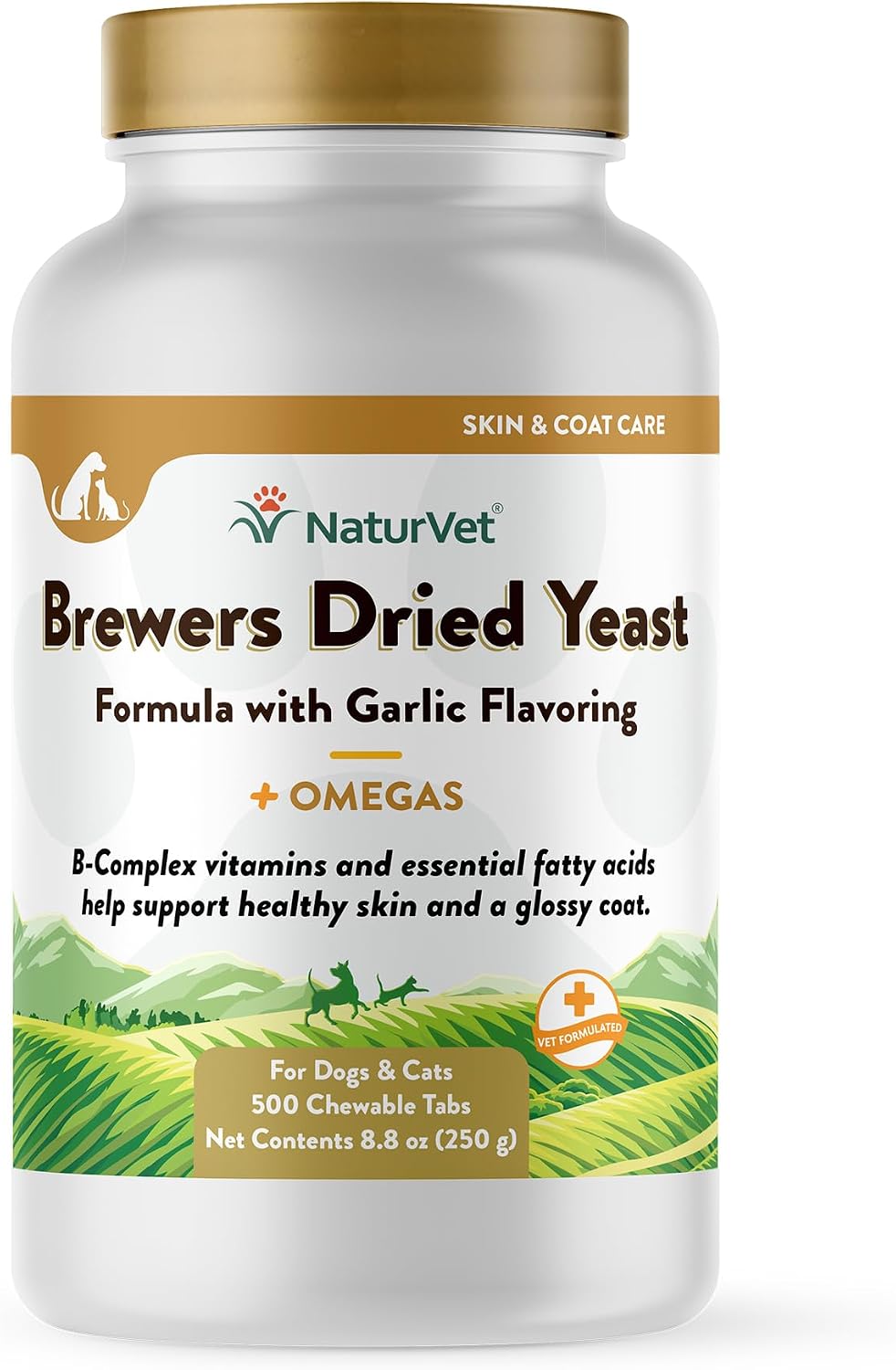NaturVet Brewer's Dried Yeast Formula with Garlic Flavouring Plus Omegas - Rich in Omega-3, 6 & 9 Fatty Acids - Fortified with B1, B2, Niacin & Vitamin C - for Dogs & Cats, 1000 Chewable Tablets