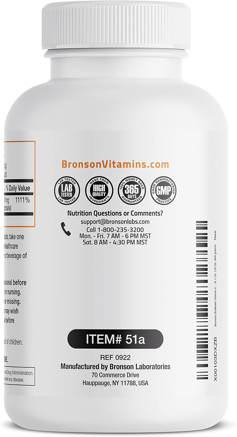 Bronson Buffered Vitamin C Powder – Ascorbic Acid with Sodium Ascorbate, 454 g