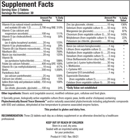 Biotics Research Bio-Multi Plus – Iron & Copper-Free Multivitamin with Chelated Minerals, Emulsified Fat-Soluble Vitamins, SOD, Catalase, 90 Tablets