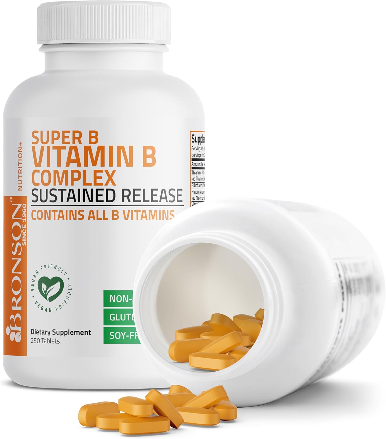 Bronson Super B Vitamin B Complex - Sustained Slow Release, 250 Tablets