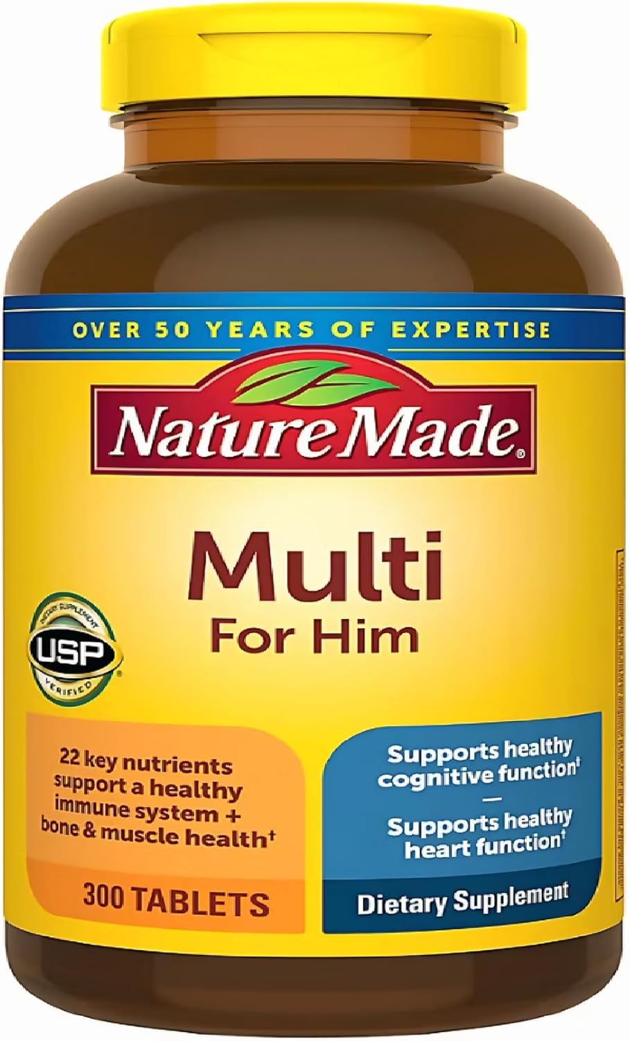 Nature Made Multivitamin for Him, Men's Multivitamin with No Iron, Daily Nutritional Support, 300 Tablets