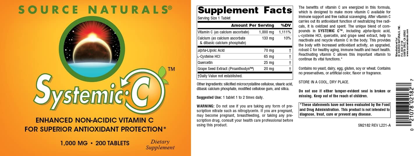Source Naturals Systemic C, 1000 mg - 200 Tablets
