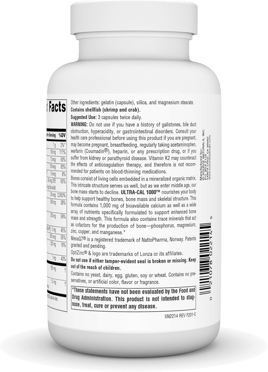 Source Naturals Ultra-Cal 1000, Comprehensive Bone Health – 120 Capsules