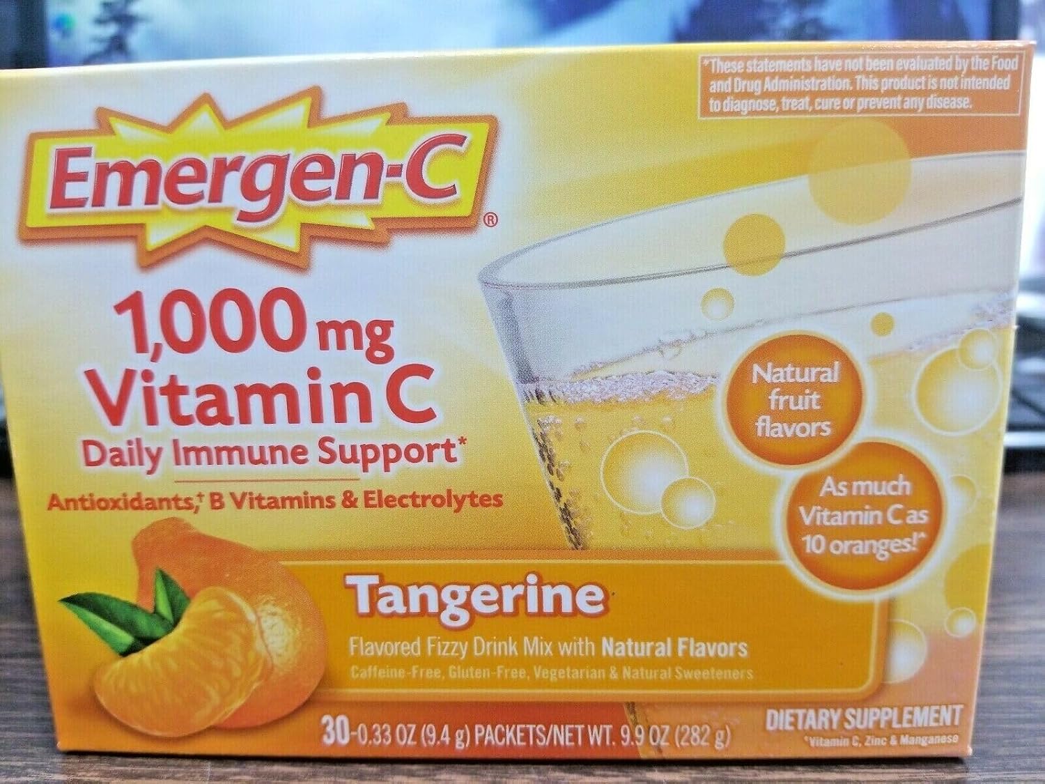Emergen-C Vitamin C Tangerine Flavoured Drink Mix – 30 Packets (Pack of 12)