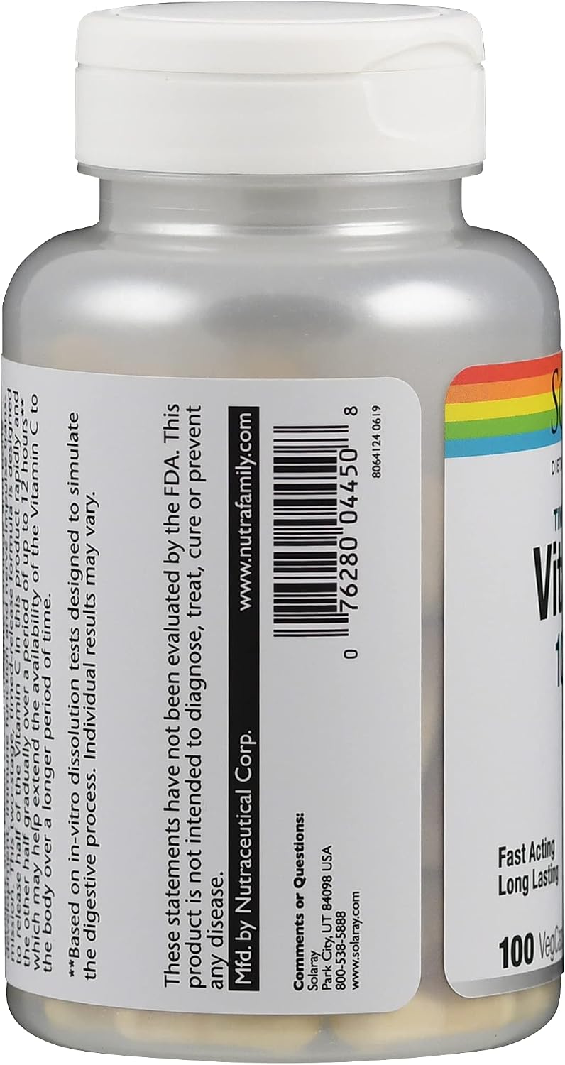 Solaray Vitamin C 1000 mg Timed Release Capsules, 100 Count