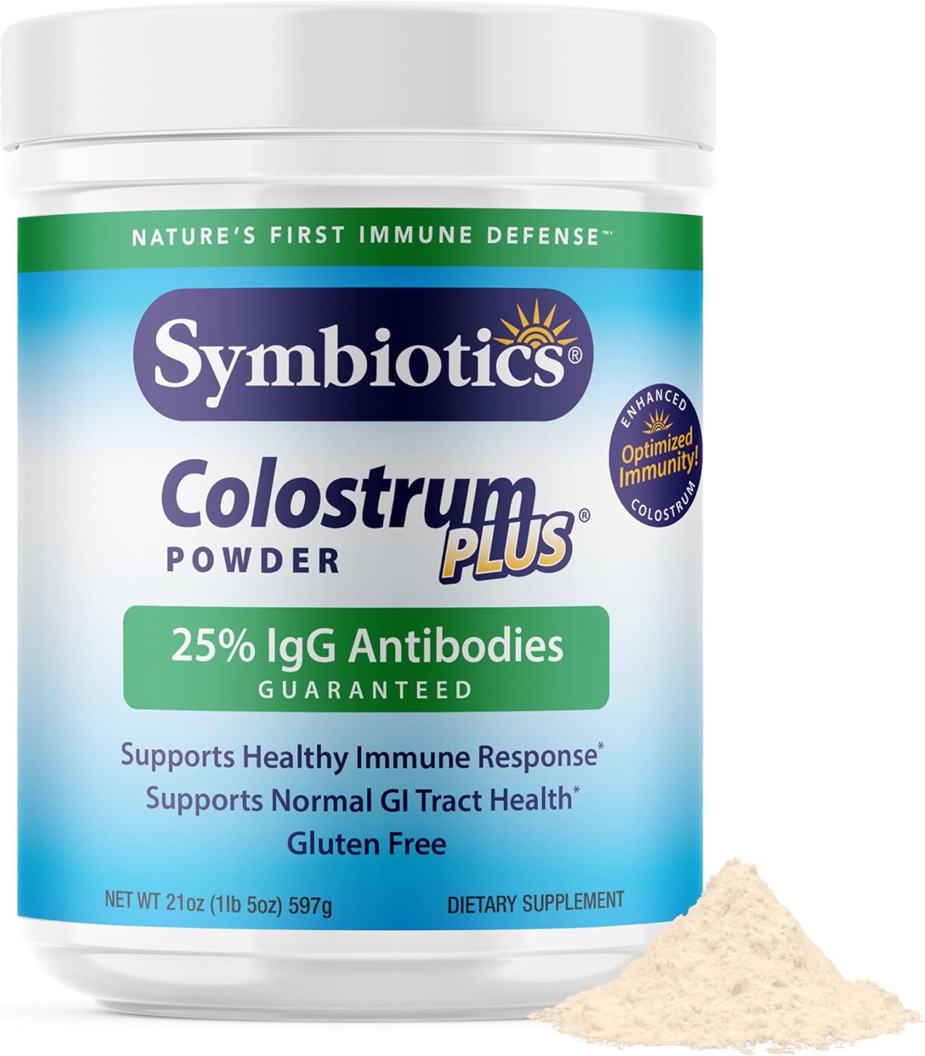 Symbiotics Colostrum Plus Powder - Immune & Muscle Recovery Support, 25% IgG Immunoglobulins, Unflavoured, Gluten Free, 595 g