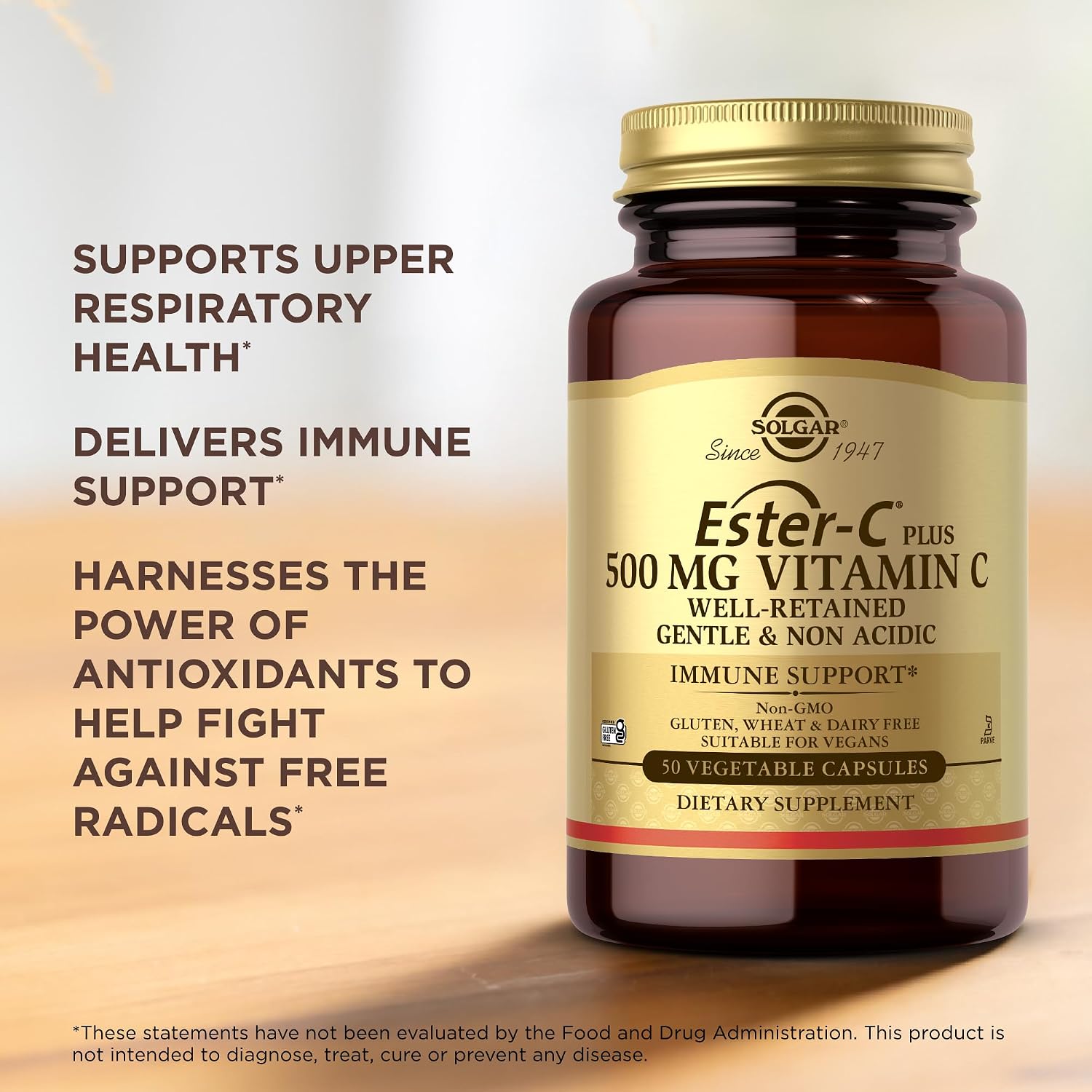 Solgar Ester-C Plus 500 mg Vitamin C – Gentle Non-Acidic – 50 Vegetable Capsules