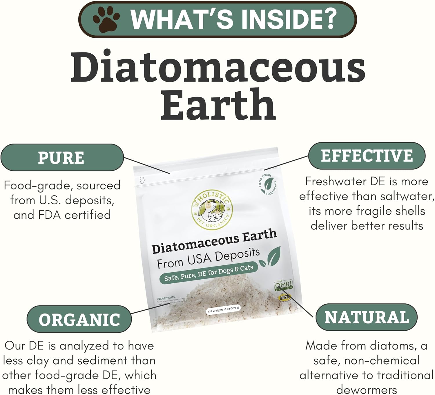 Wholistic Pet Organics Diatomaceous Earth - Food Grade for Dogs and Cats, 368 g