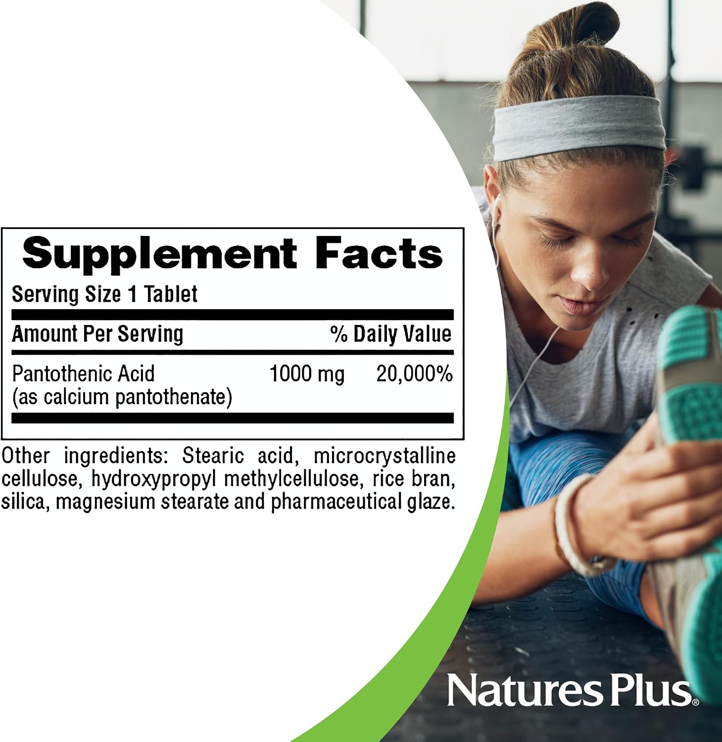 Nature's Plus Pantothenic Acid, Sustained Release – 1000 mg, 60 Tablets