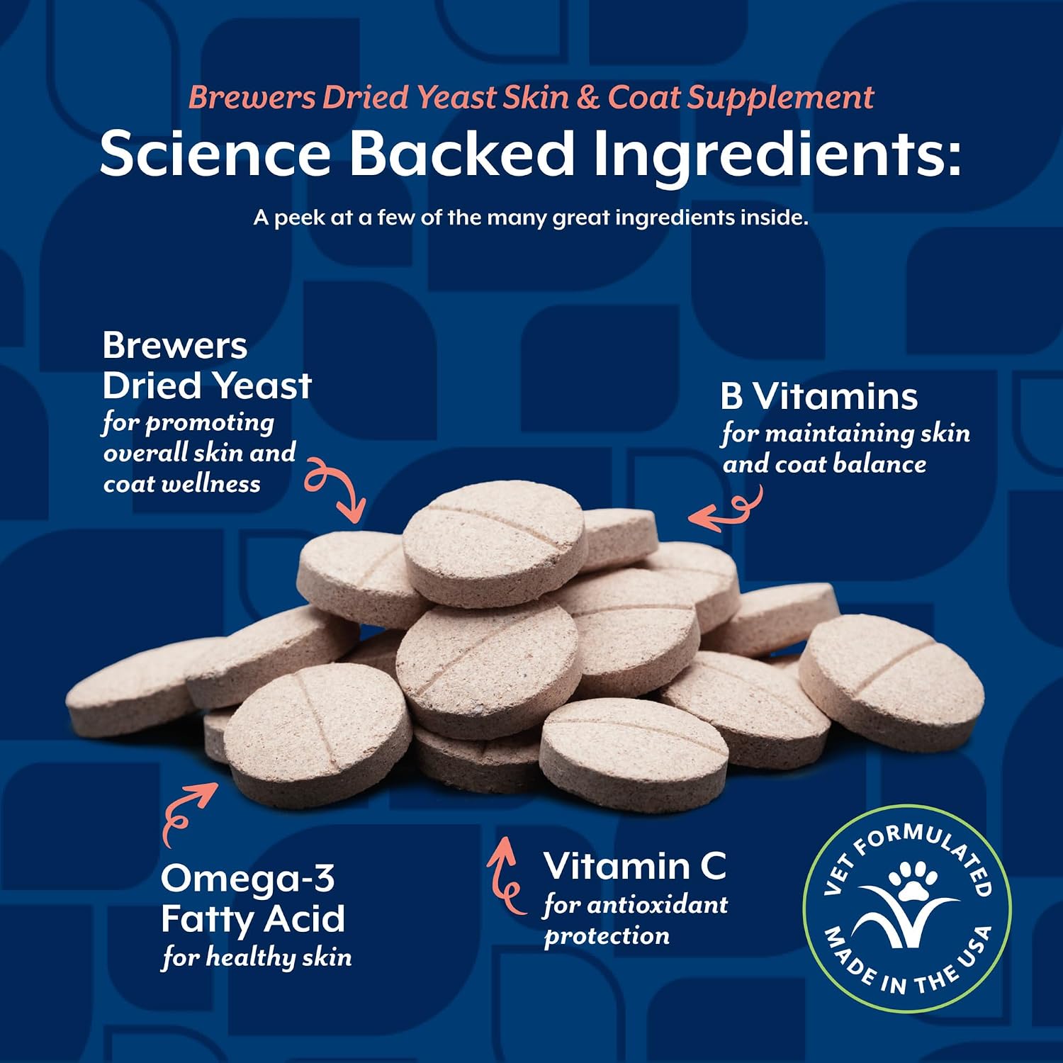 NaturVet Brewer's Dried Yeast Formula with Garlic Flavouring Plus Omegas - Rich in Omega-3, 6 & 9 Fatty Acids - Fortified with B1, B2, Niacin & Vitamin C - for Dogs & Cats, 1000 Chewable Tablets