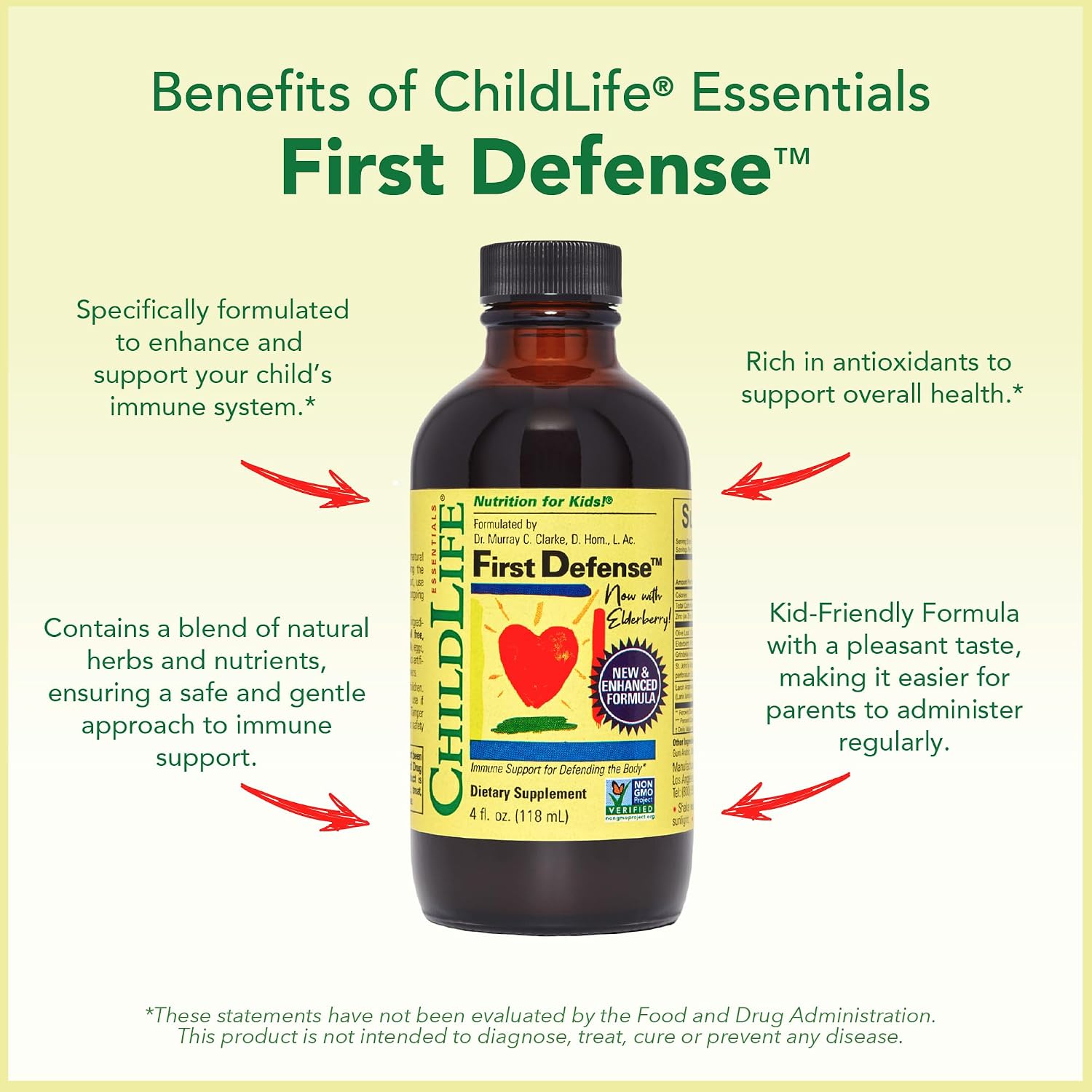 CHILDLIFE ESSENTIALS First Defense - Children's Immune Support Liquid with Elderberry & Zinc, 118 mL