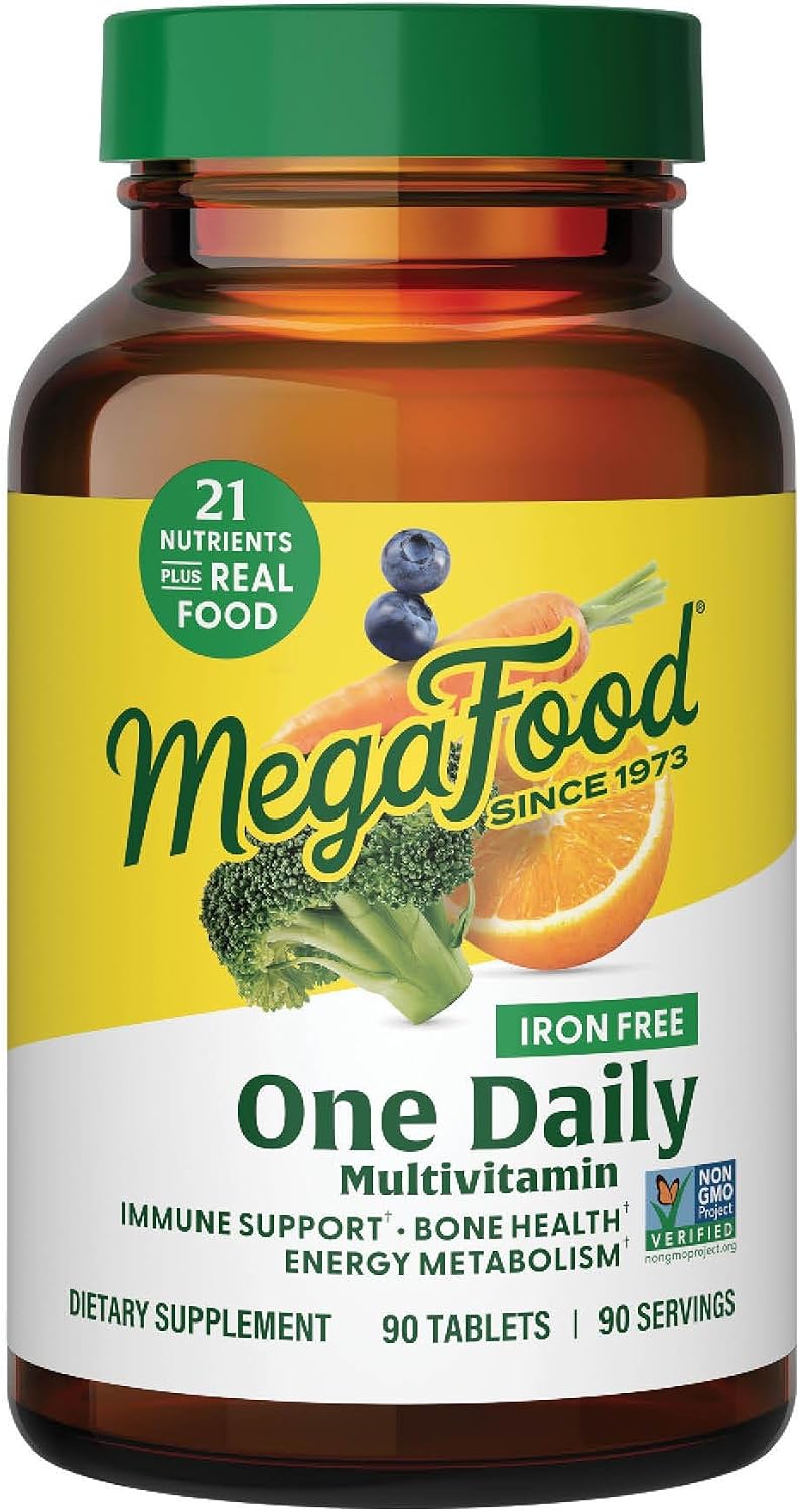 MegaFood One Daily Iron Free Multivitamin – Real Food, Non-GMO, Vegetarian – 90 Tablets