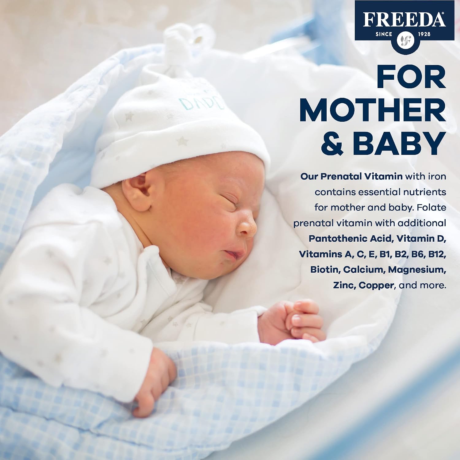 FREEDA Prenatal Vitamin - Kosher Prenatal with Iron, Methylfolate (Bioavailable Folic Acid), Choline & Vitamin D - One Daily Multivitamin for Pregnant & Lactating Women (100 Count)