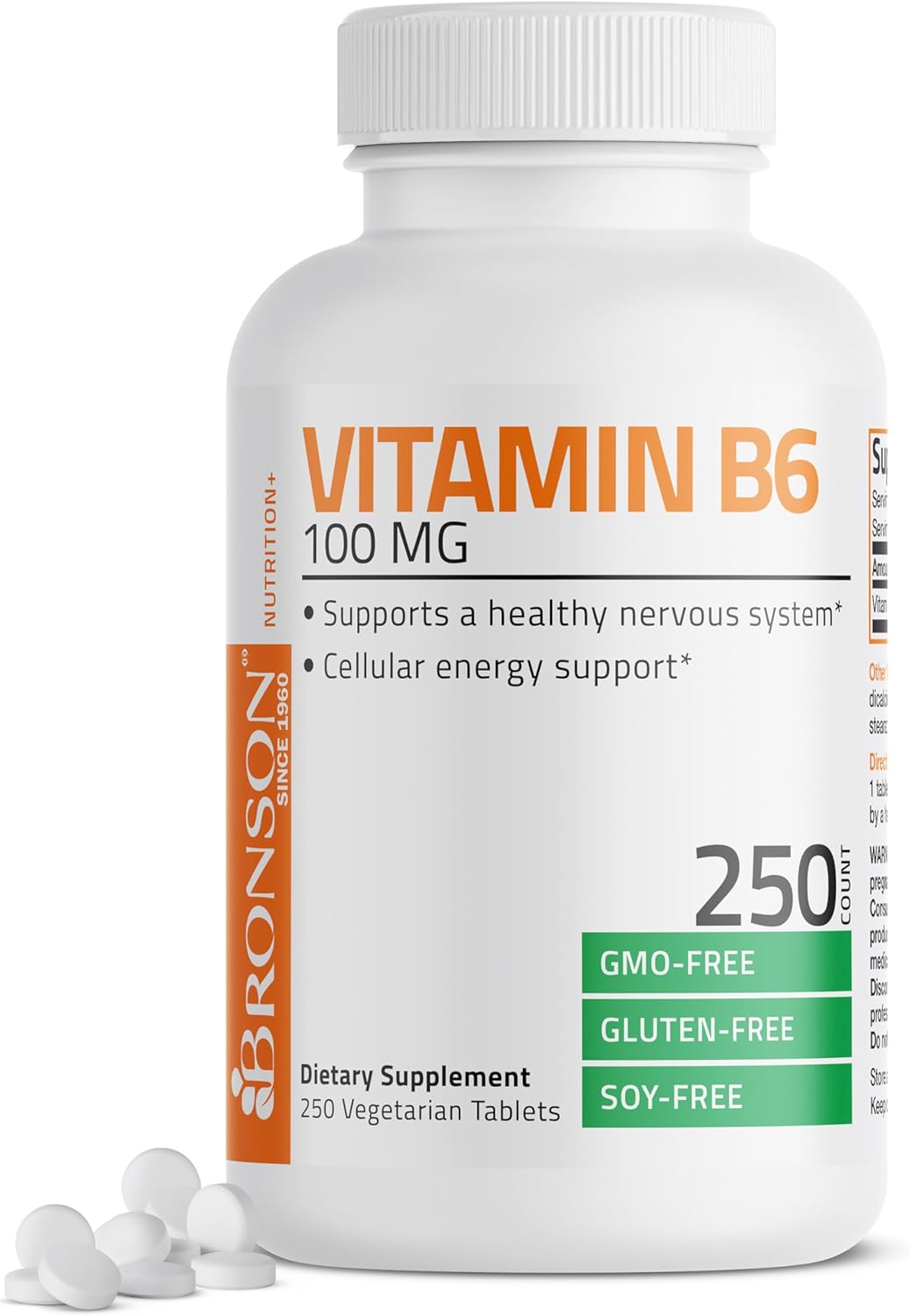 Bronson Vitamin B6 100 mg Premium Supplement, 250 Tablets