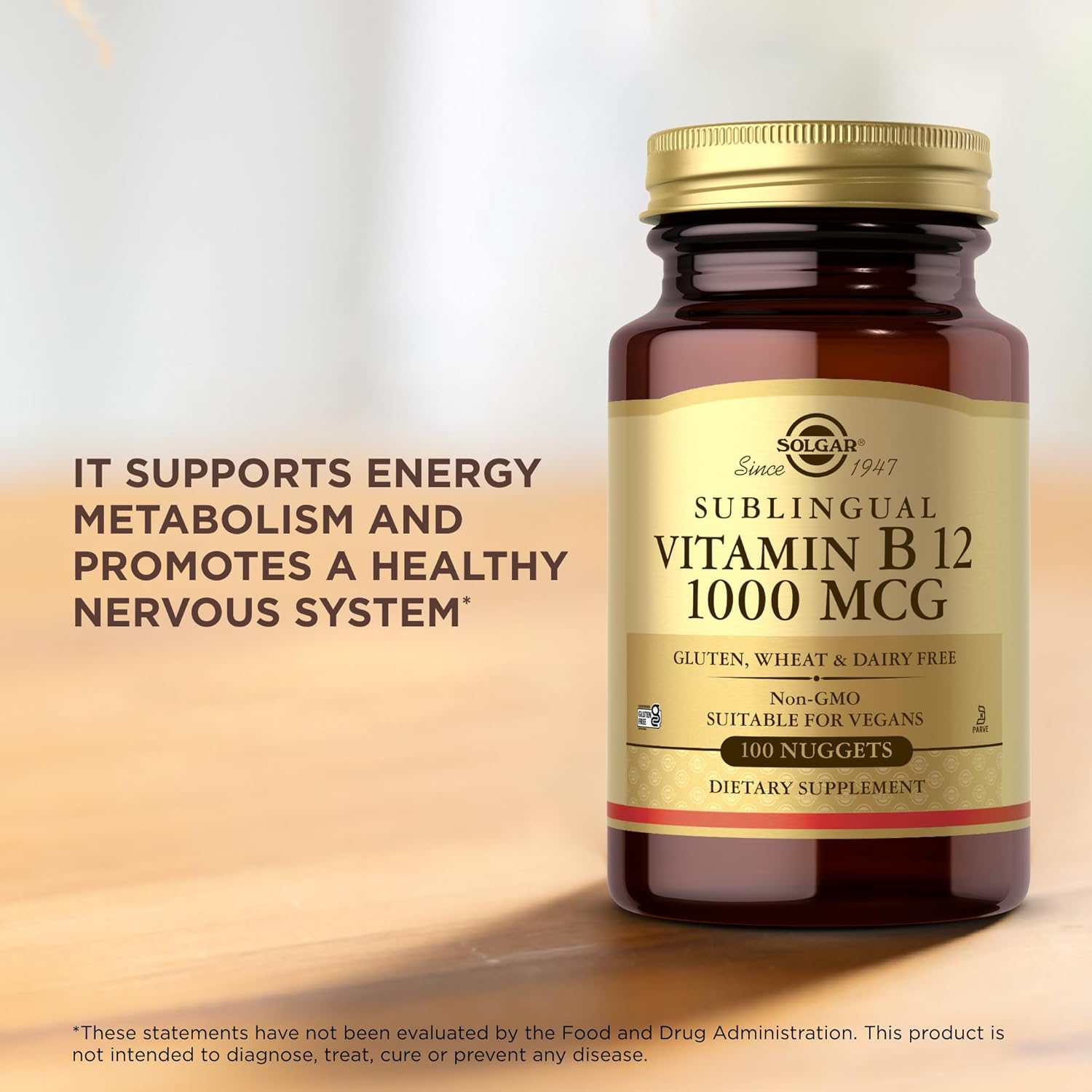 Solgar Sublingual Vitamin B12 1000 mcg, 100 Nuggets - Vegan, Non-GMO, Gluten-Free