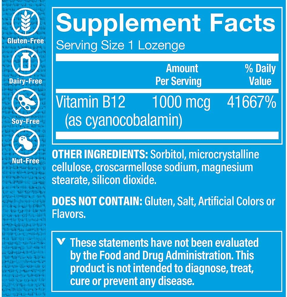 The Vitamin Shoppe Vitamin B12 1,000 mcg Dissolvable Lozenges - Energy Production, Nervous System & Red Blood Cell Support