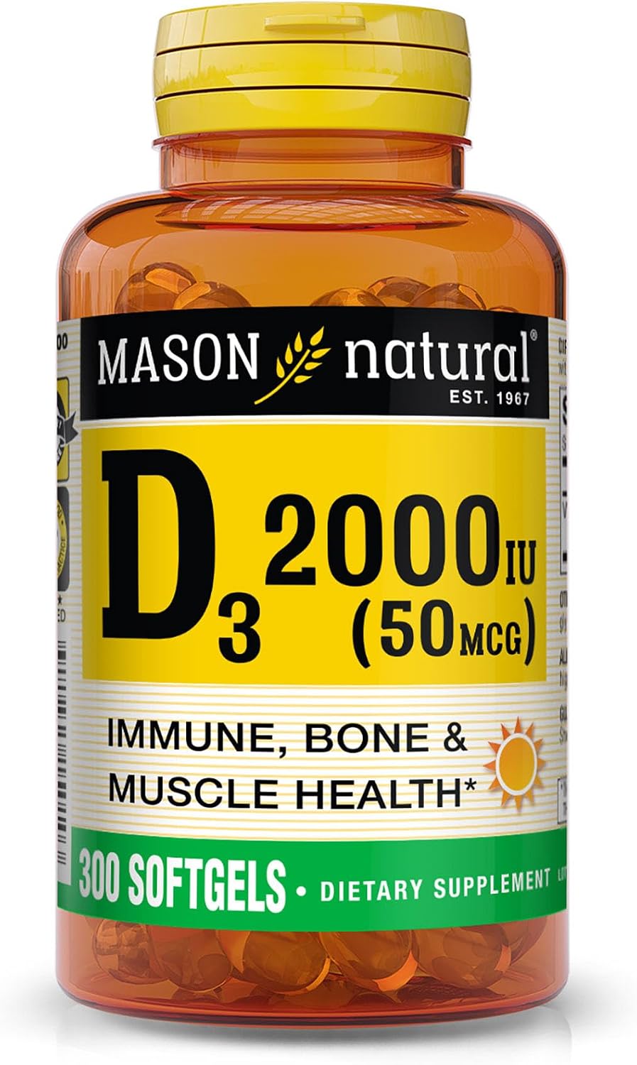 MASON NATURAL Vitamin D3 125 mcg (5000 IU) Softgels, 50 Count (Pack of 3)