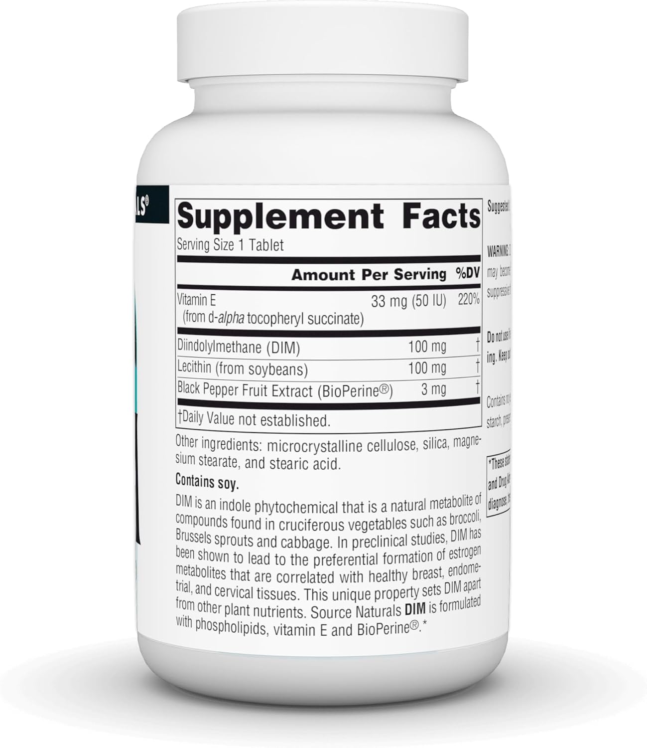 Source Naturals DIM 100mg with BioPerine and Vitamin E – 120 Tablets