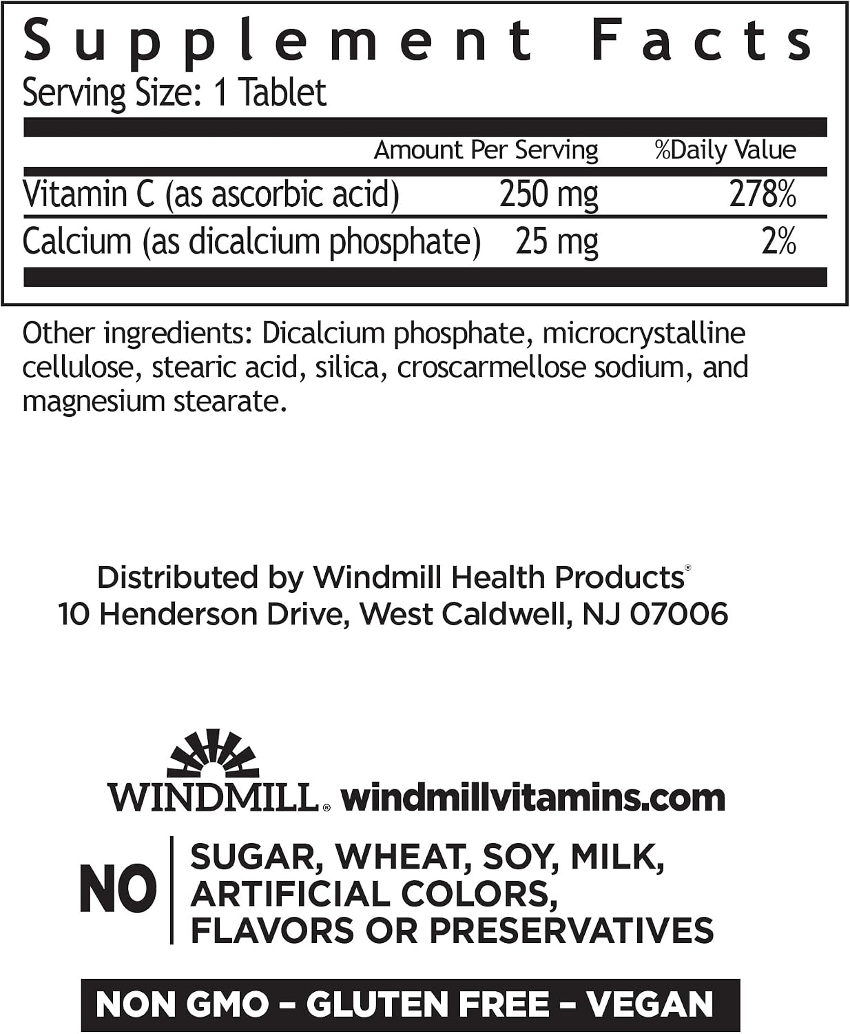 Vitamin C 250 mg Tablets (100 Count) by Windmill