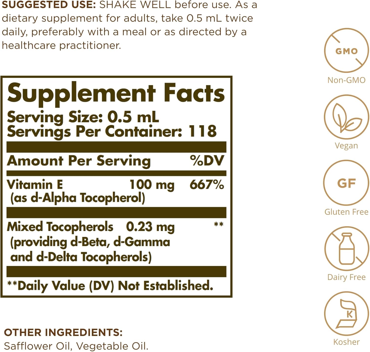 Solgar Liquid Vitamin E with Dropper, 2 fl oz (59 mL) - Natural Antioxidant Supplement