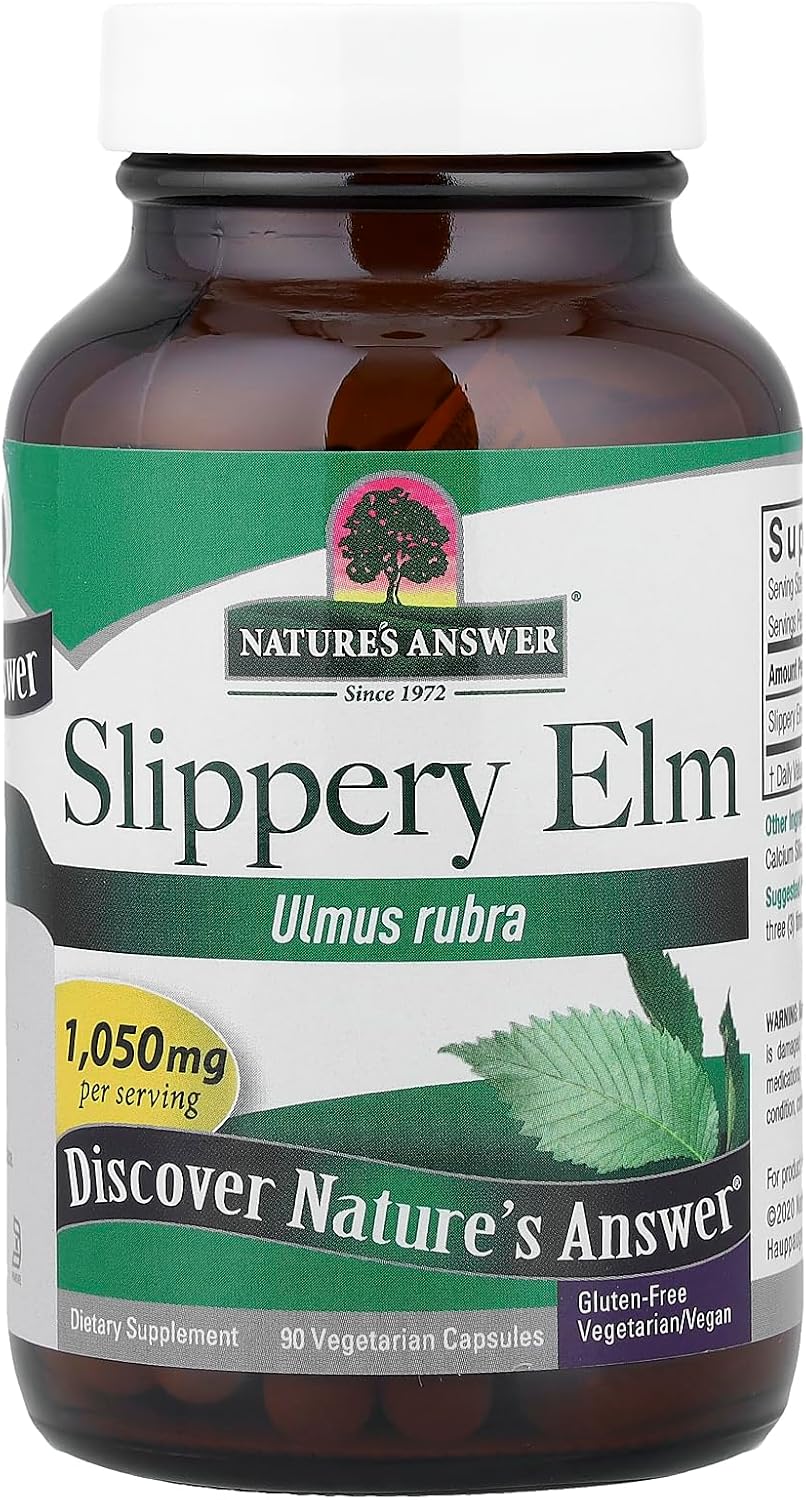 Nature's Answer Slippery Elm – Super Concentrated Herbal Supplement for Digestive Health, Healthy Hair & Skin – 90 Capsules