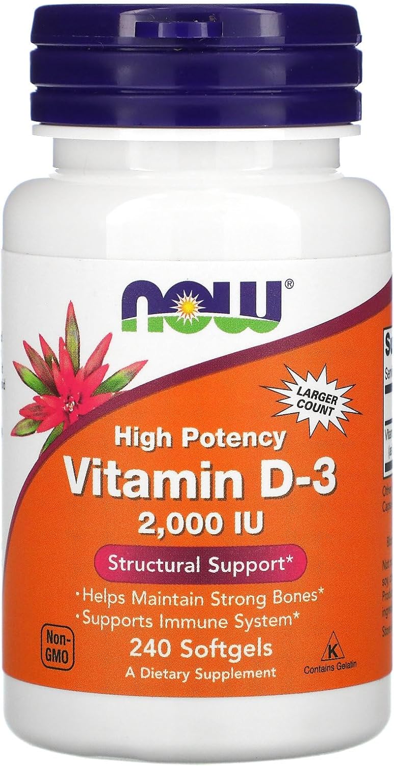 NOW Foods Vitamin D-3 50 mcg (2,000 IU) 240 Softgels (3 Pack)