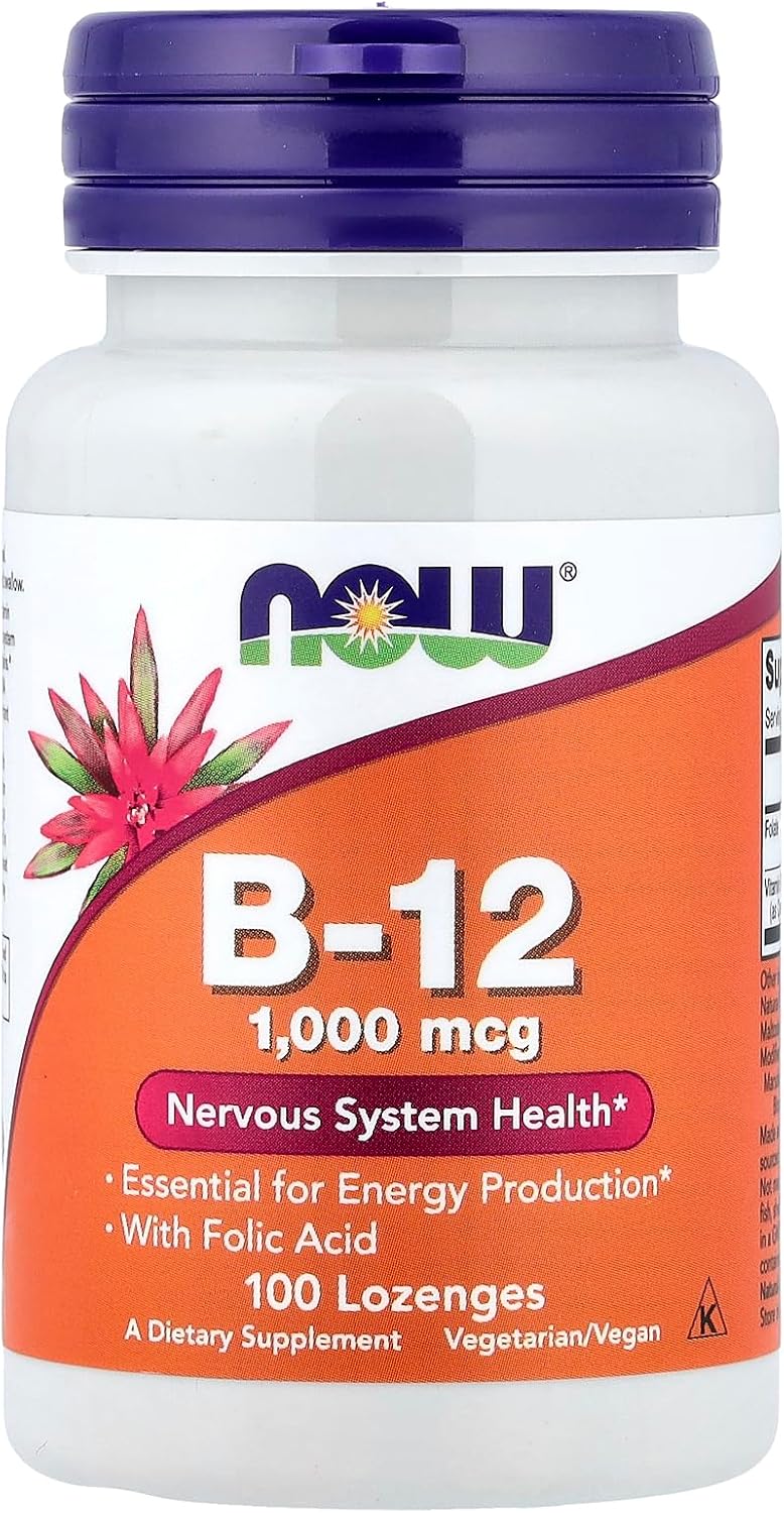 NOW B-12 1000 mcg Lozenges with Folic Acid, 250 Count