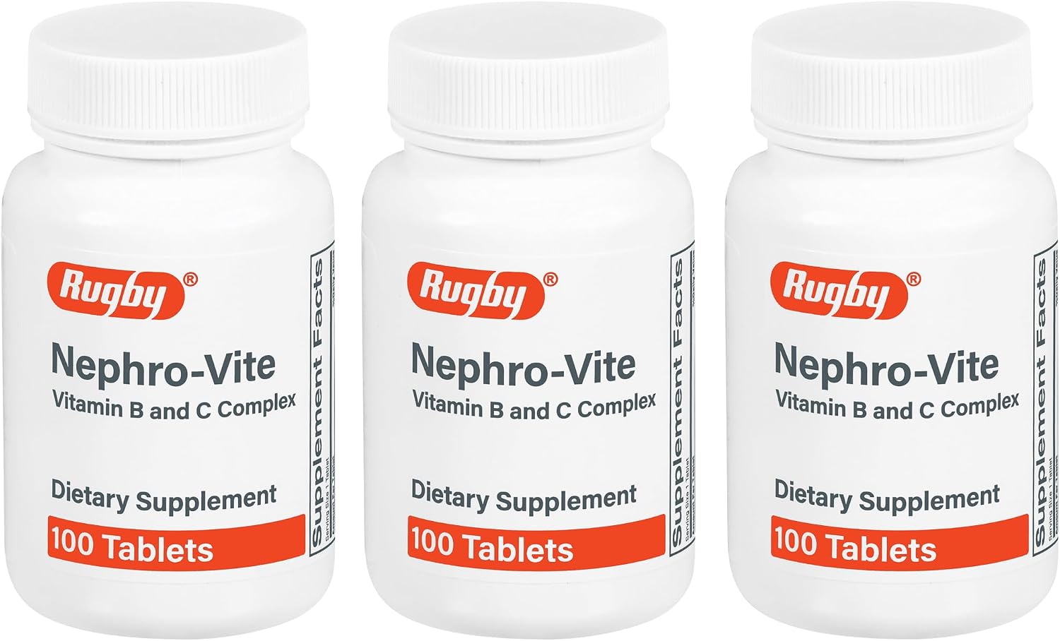 Rugby Nephro-Vite Vitamin B and C Complex Tablets, 100 Tablets