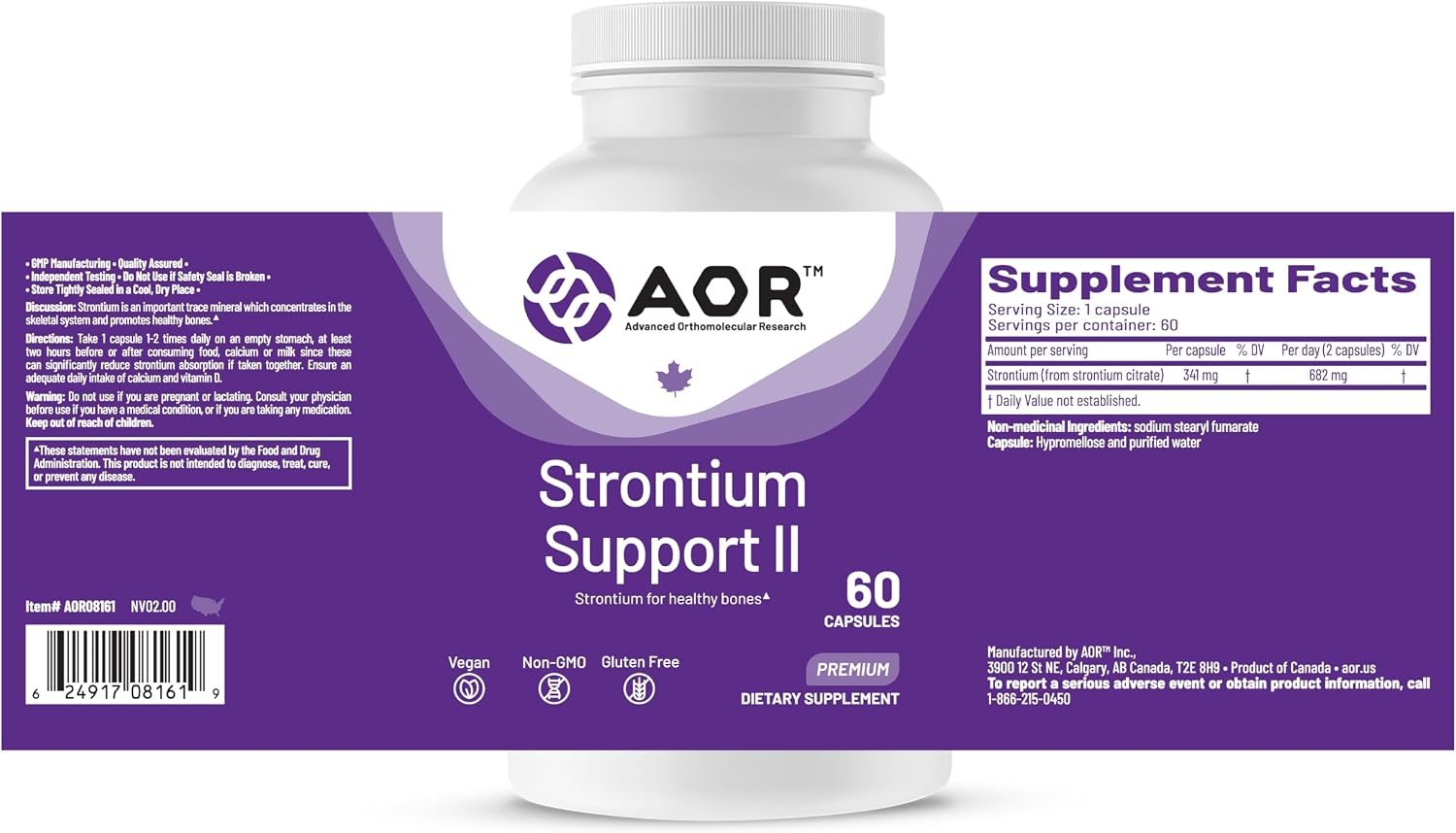 AOR Strontium Support II 341 mg, 60 Vegan Capsules - görsel 9