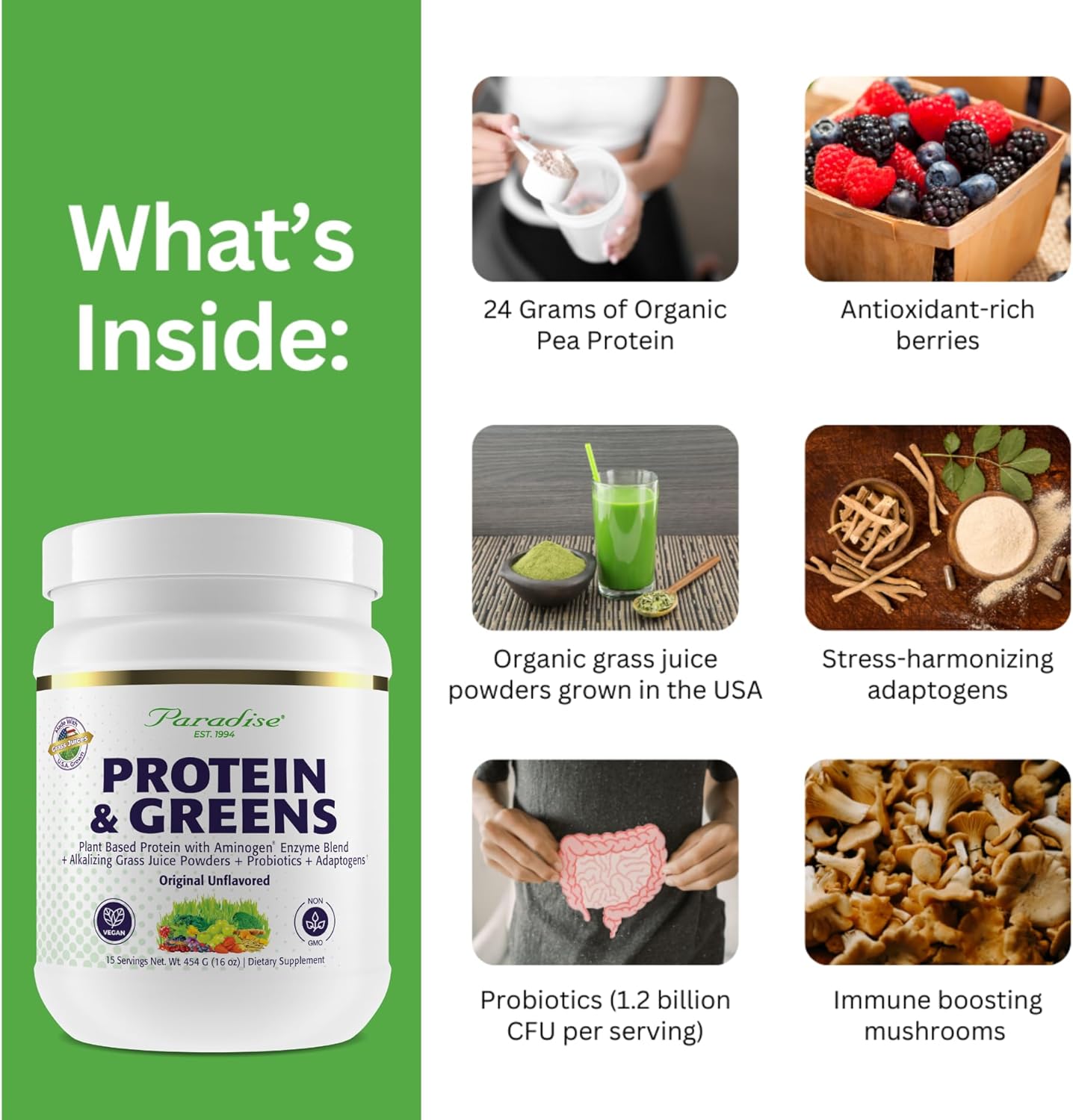 Paradise Herbs ORAC Energy Protein & Greens Powder - Unflavoured, 15 Servings