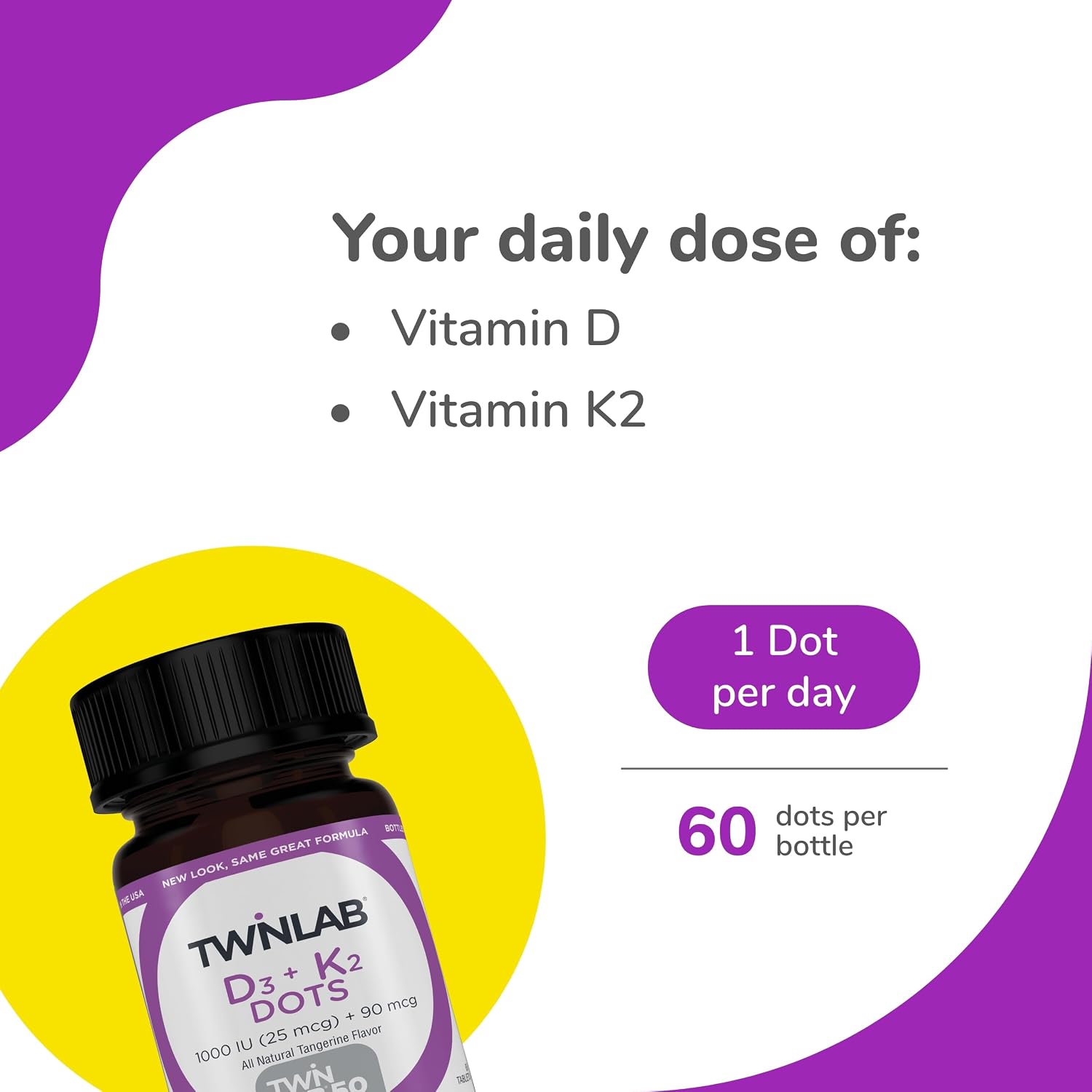 Twinlab Vitamin D3 1000 + K2 Dots - 60 Tablets