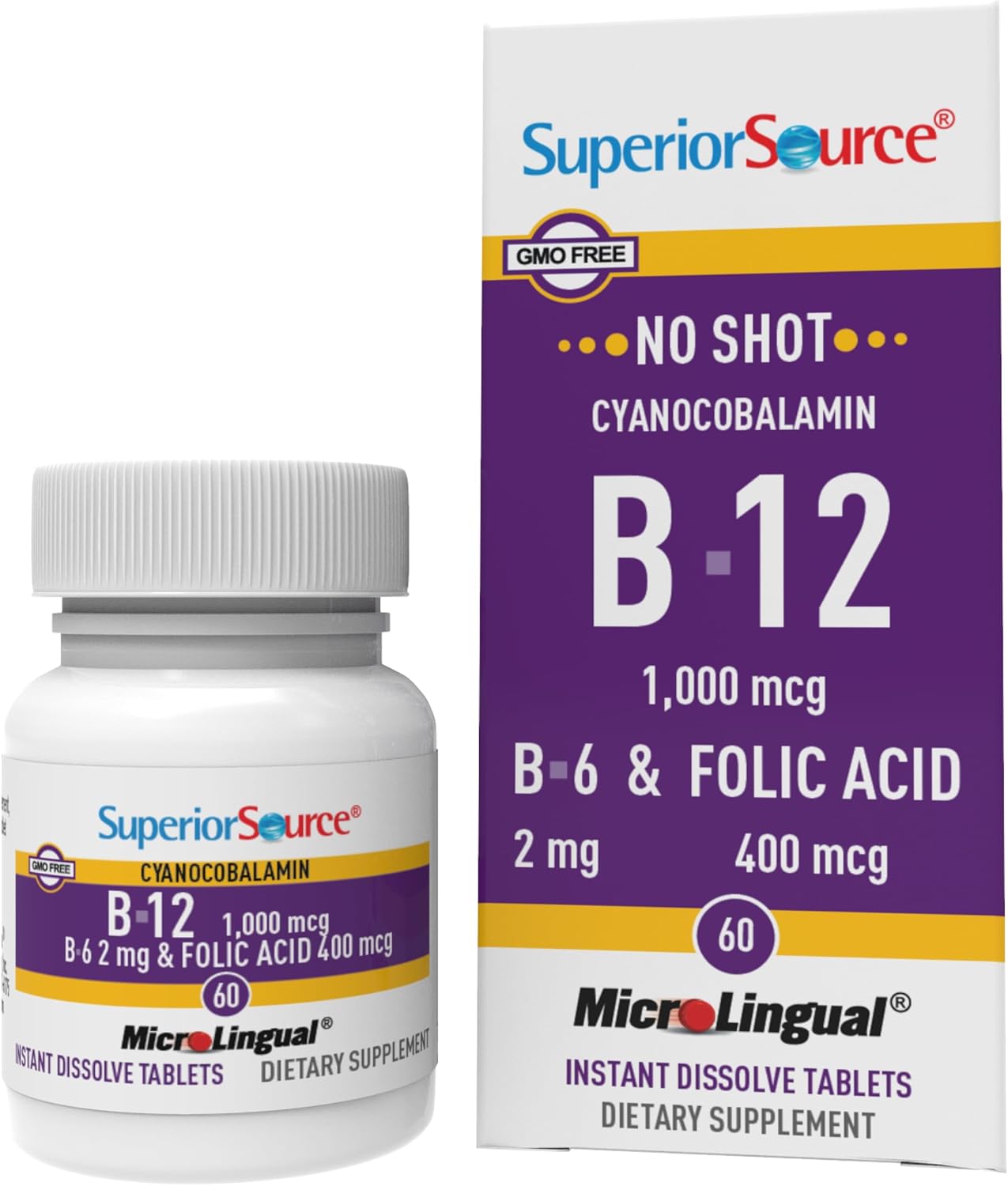 Superior Source No Shot Vitamin B-12, B-6, and Folic Acid Sublingual Tablets