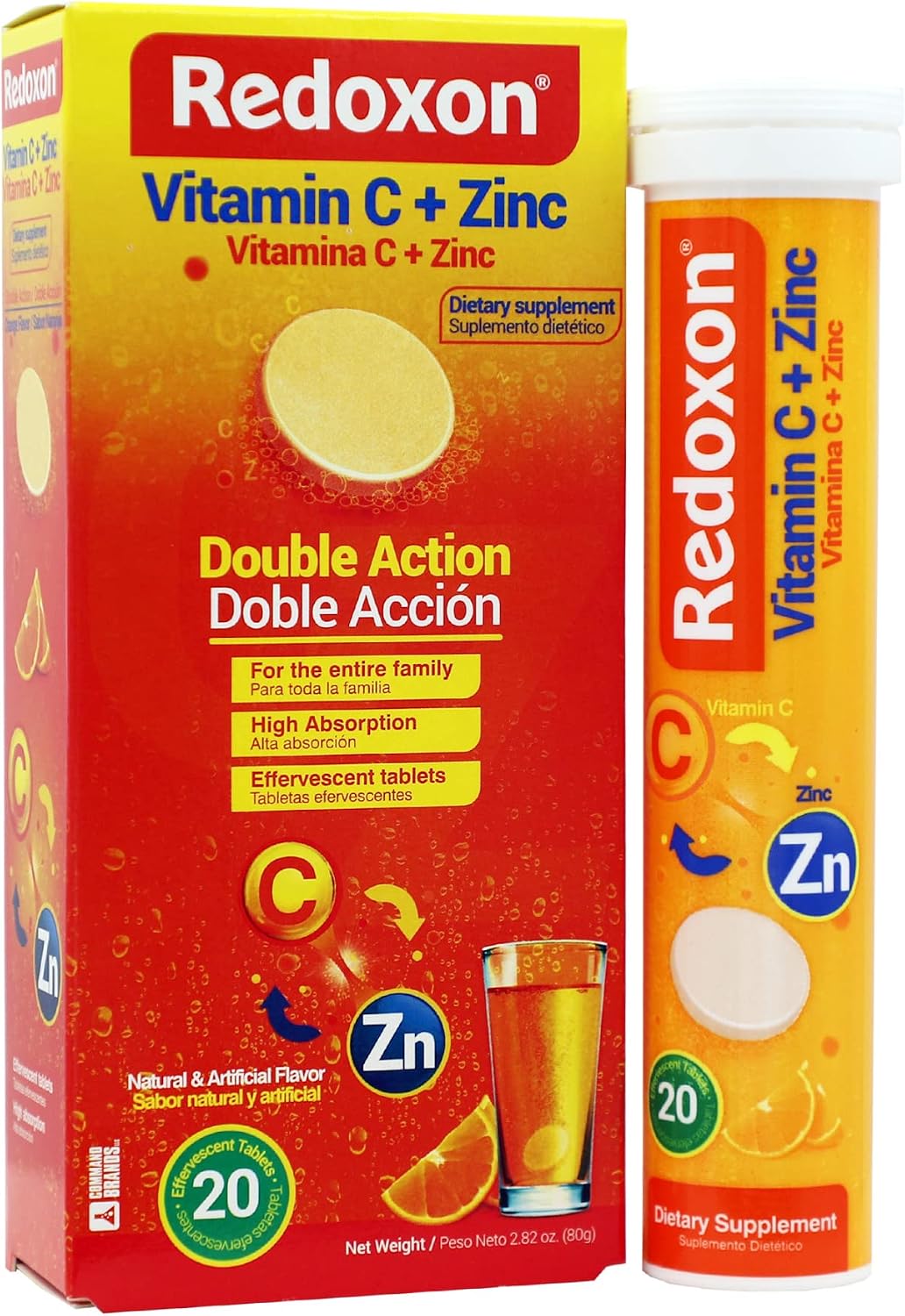 Redoxon Vitamin C + Zinc Effervescent Tablets, Orange Flavour (20 Tablets)