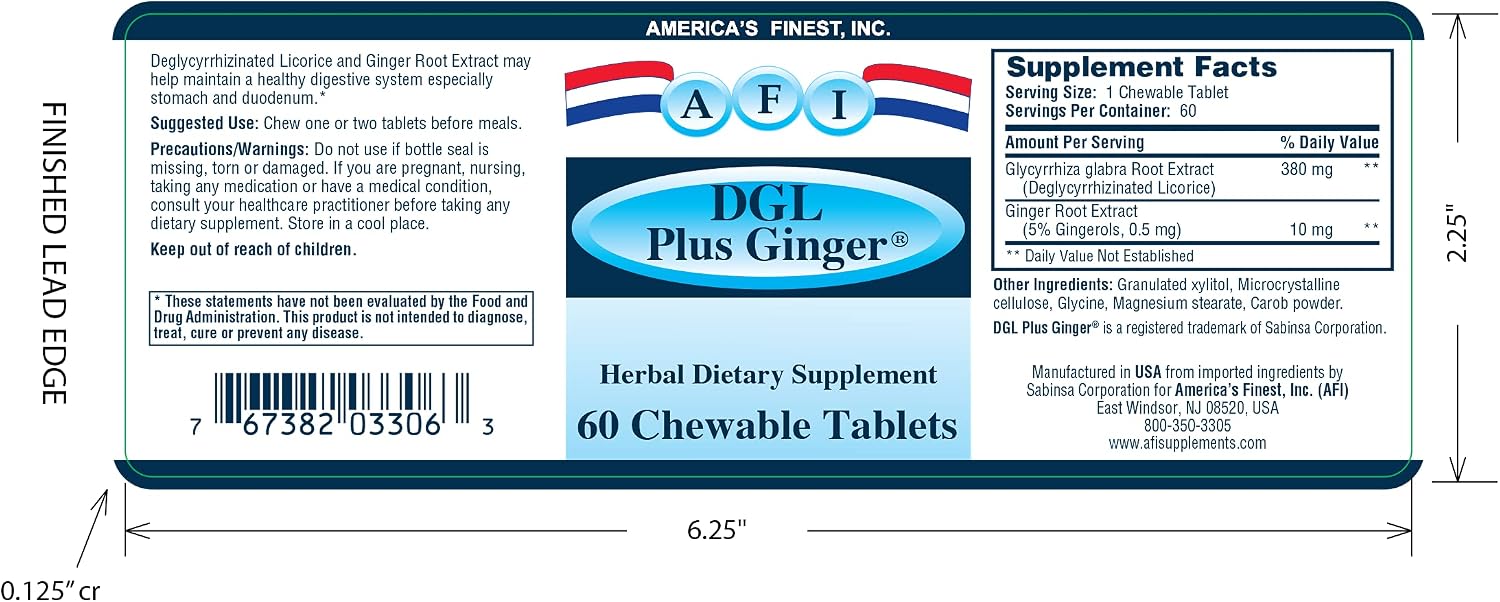 AFI DGL Plus Ginger Chewable Tablets - 60 Tablets