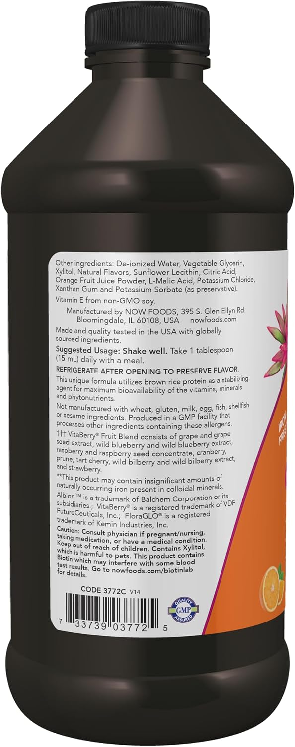 NOW Foods Liquid Multi, Tropical Orange Flavour, Fast Absorption with Added Phytonutrients, 473 mL
