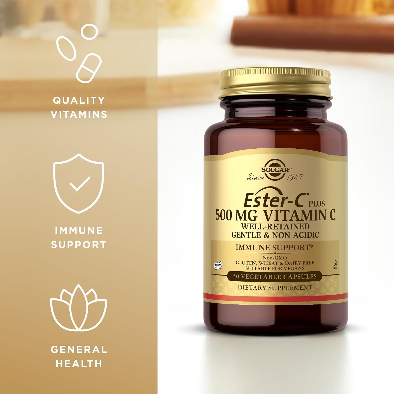 Solgar Ester-C Plus 500 mg Vitamin C – Gentle Non-Acidic – 50 Vegetable Capsules