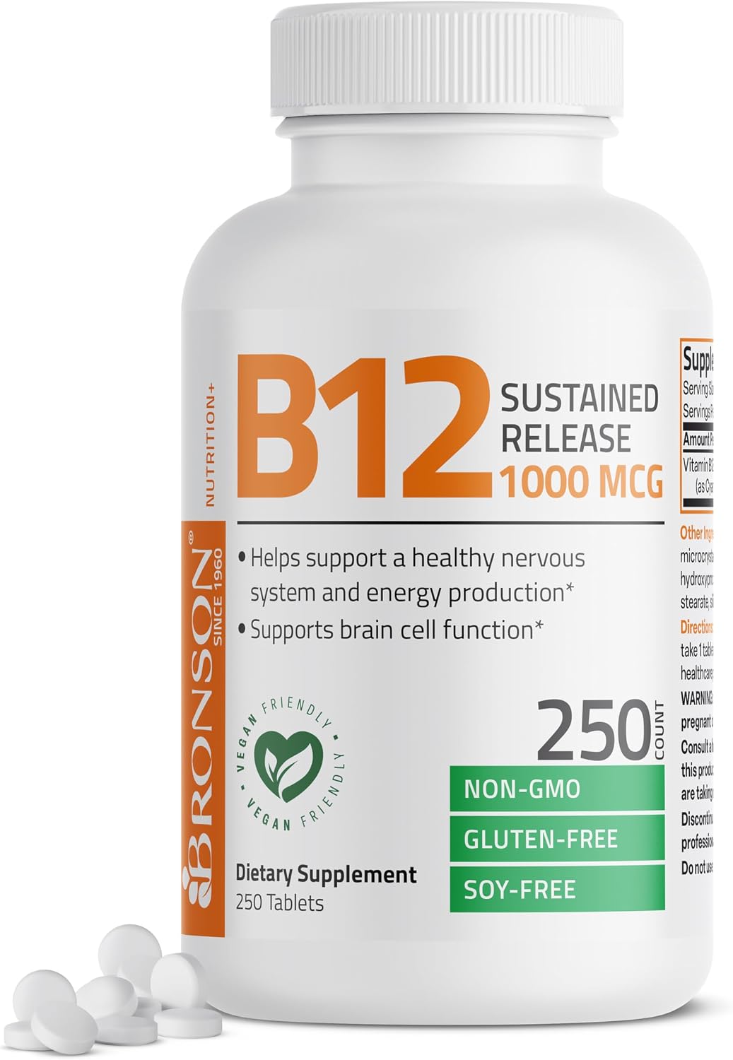 Bronson Vitamin B12 1000 mcg Sustained Release Tablets – Non-GMO, Vegan
