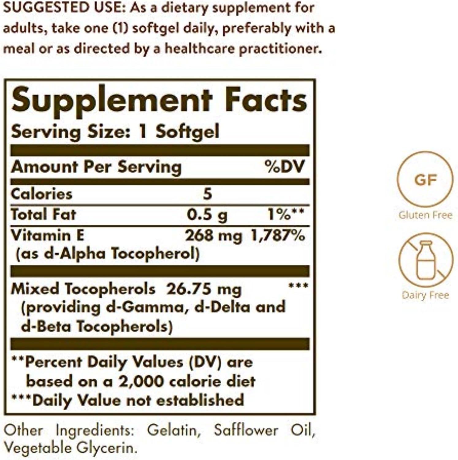 Solgar Vitamin E 268 mg (400 IU) with Mixed Tocopherols, 100 Softgels - Natural Antioxidant for Immune and Skin Support