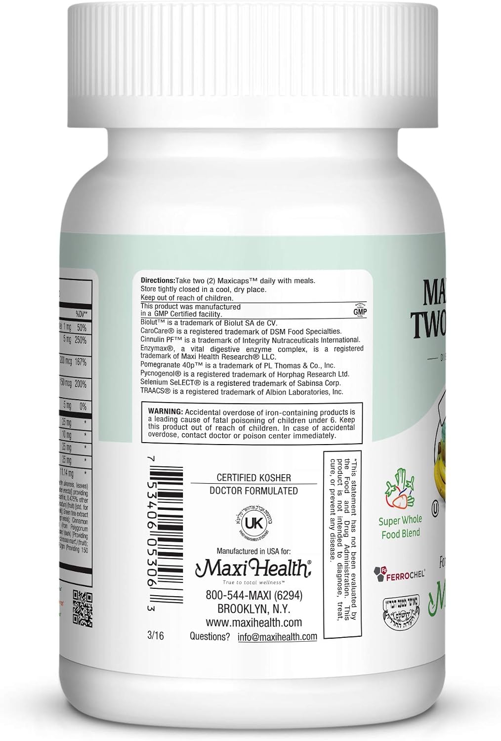 Maxi Health Multivitamins for Men and Women – Complete Daily Vitamins for Energy, Immune Function, and Wellness Support – Kosher and Vegan Multivitamin – 60 Capsules