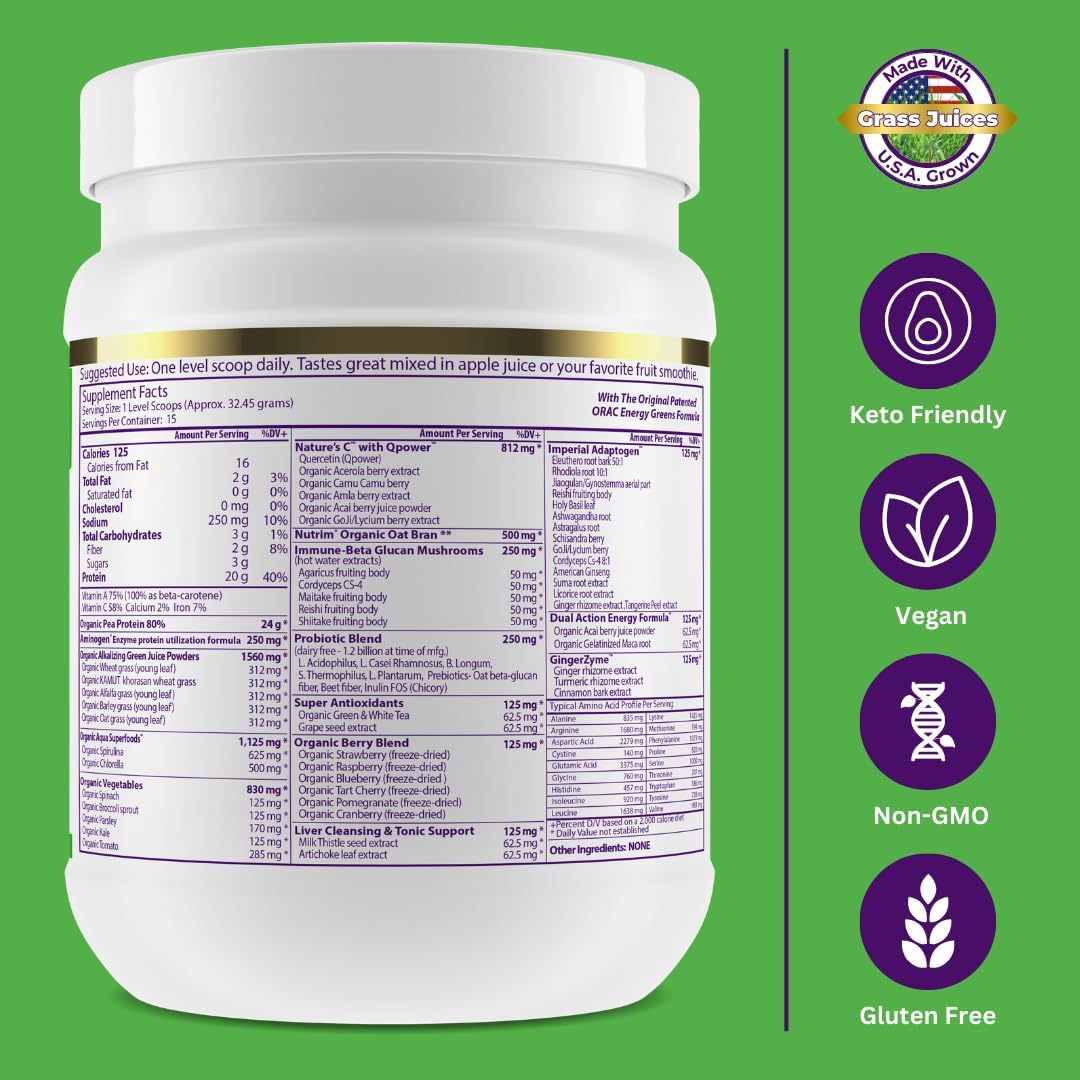 Paradise Herbs ORAC Energy Protein & Greens Powder - Unflavoured, 15 Servings
