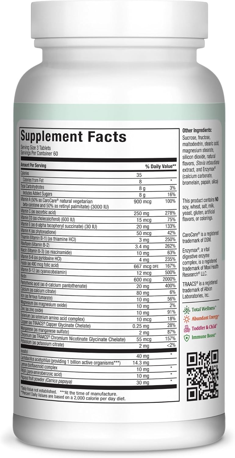 Maxi Health Chewable Multivitamin with Iron – Cherry Flavoured, 180 Tablets