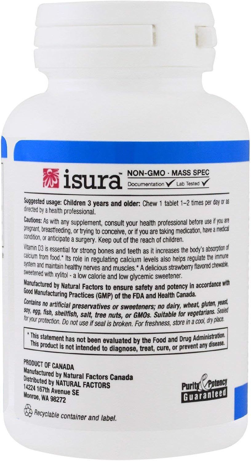 Natural Factors Vitamin D3 400 IU (10 mcg) Chewable Tablets, 100 Count