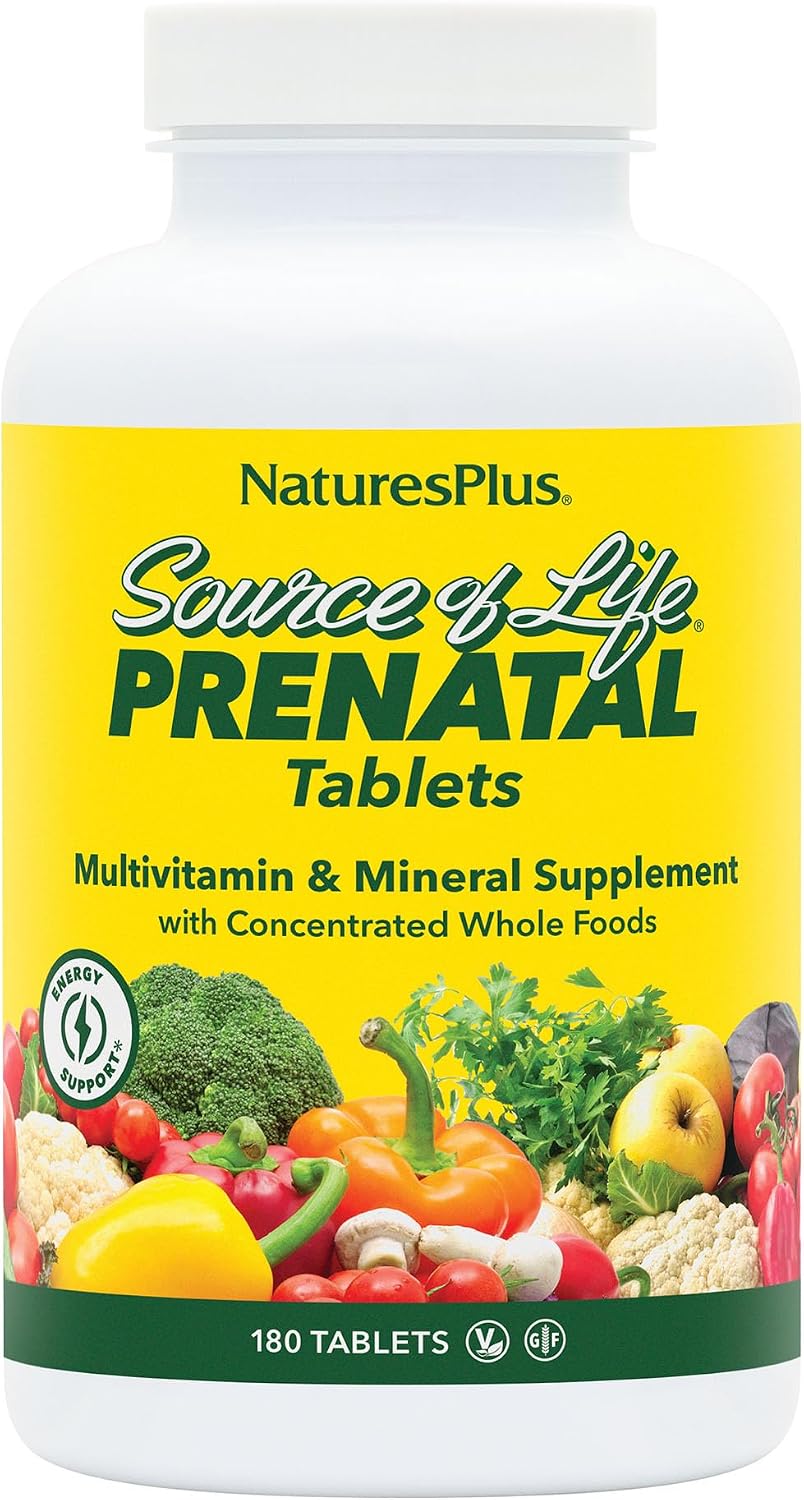 NaturesPlus Source of Life Prenatal – 180 Tablets – Multivitamin & Mineral Supplement with Iron – Nutritional Support for Pregnancy – Gluten Free, Vegetarian – 90 Servings