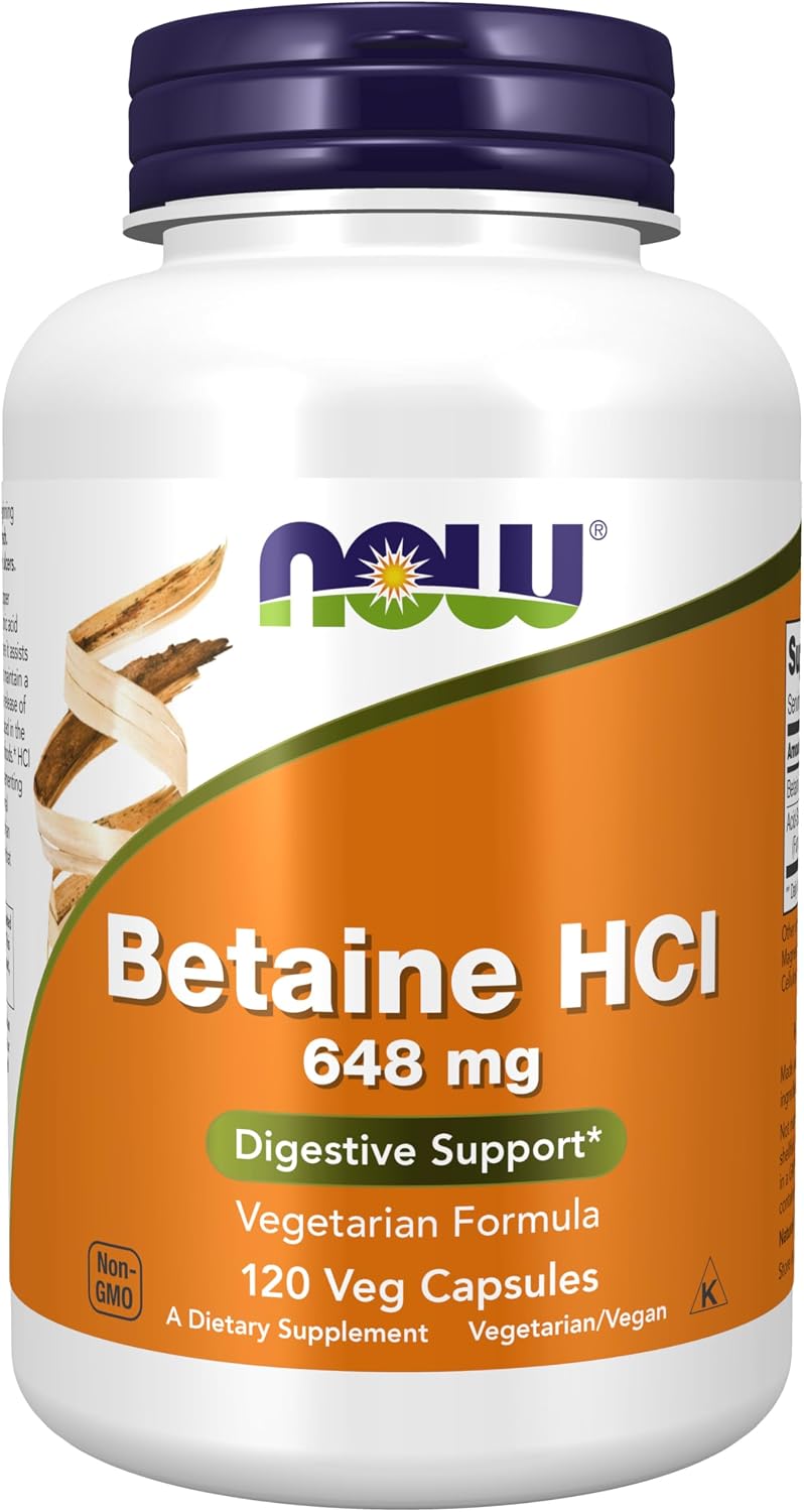 NOW Foods Betaine HCl 648 mg, Vegetarian Formula, 120 Veg Capsules